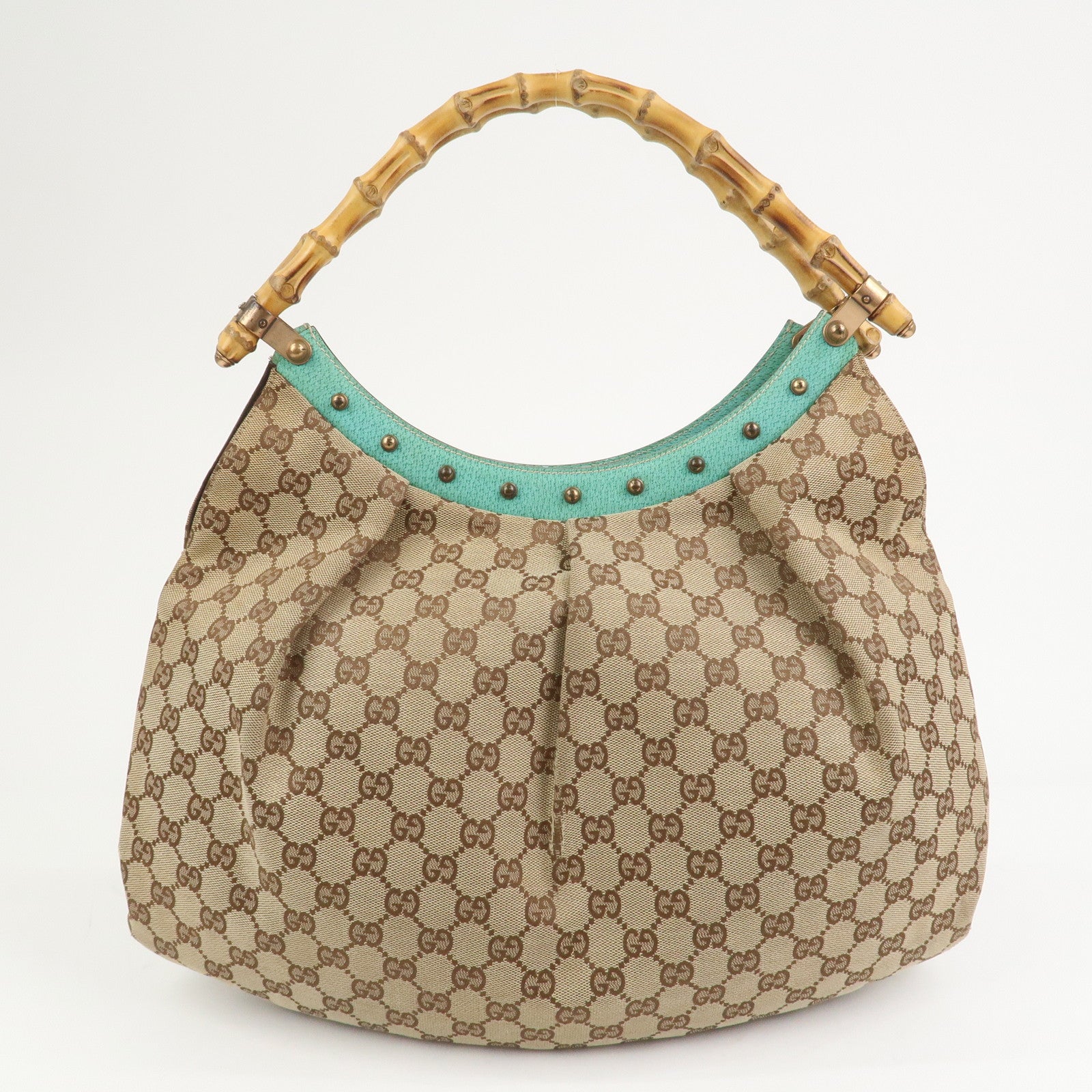 GUCCI Bamboo GG Canvas Leather Shoulder Bag Hand Bag Beige 124293