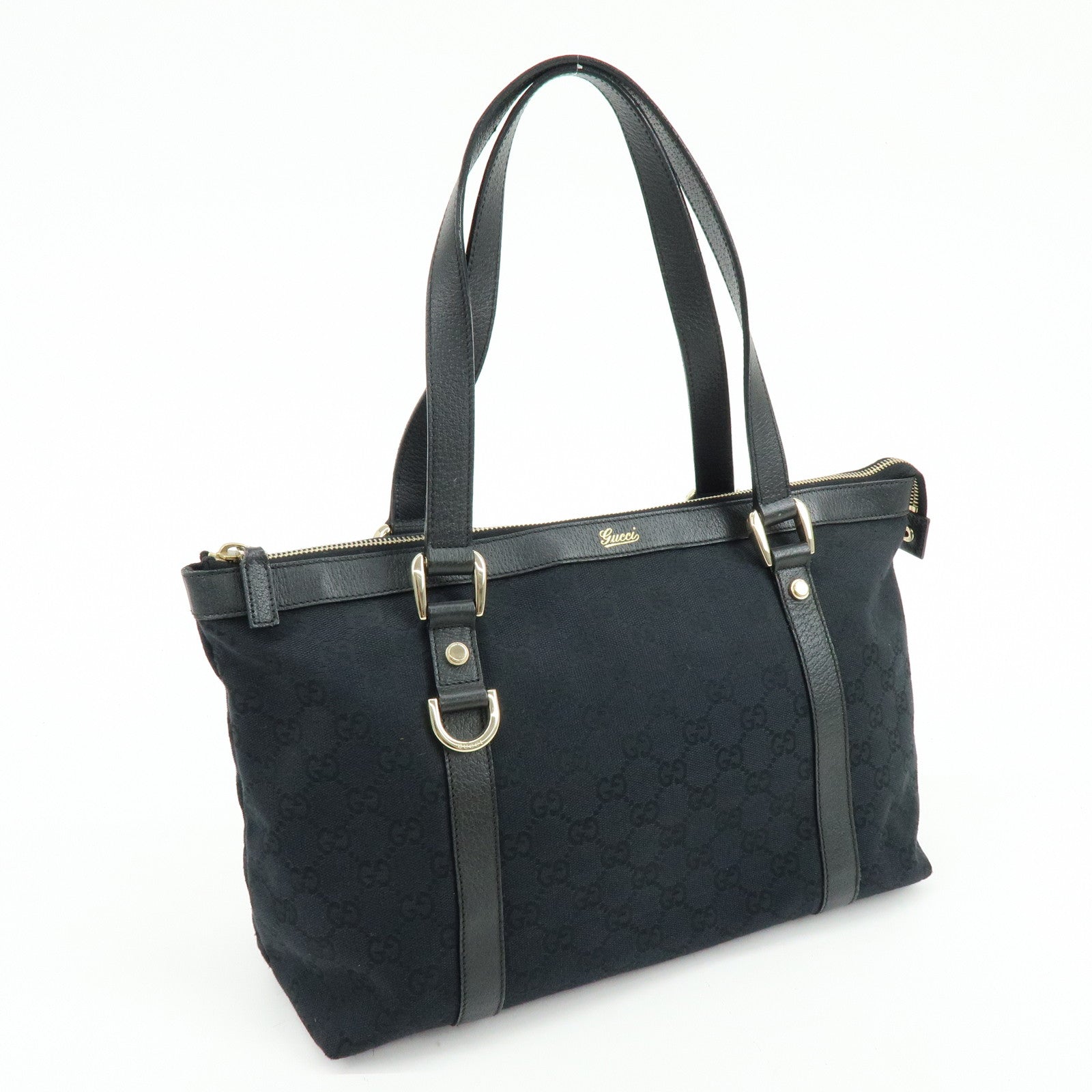 GUCCI Abbey GG Canvas Leather Tote Bag Shoulder Bag Black 141470