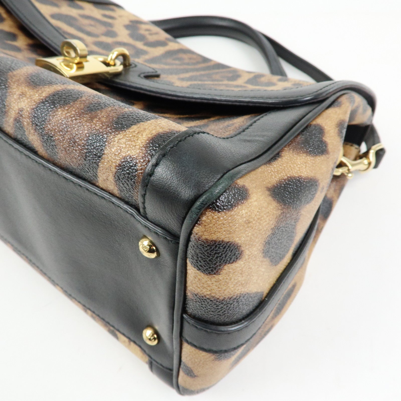 Dolce&Gabbana Leopard PVC Leather 2Way Bag Hand Bag Brown Black