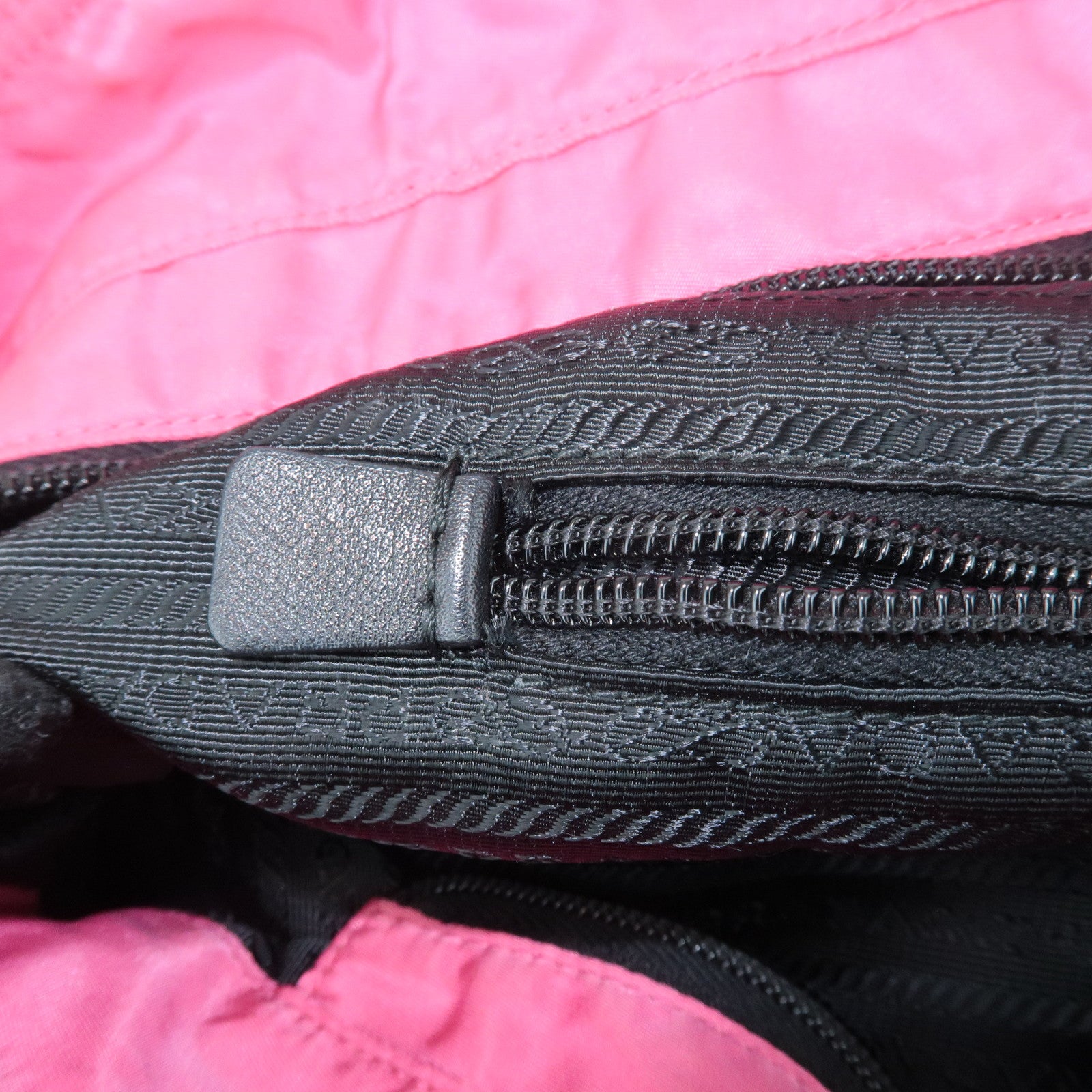 PRADA Triangle Logo Leather Nylon 2Way Bag Tote Bag Pink Black