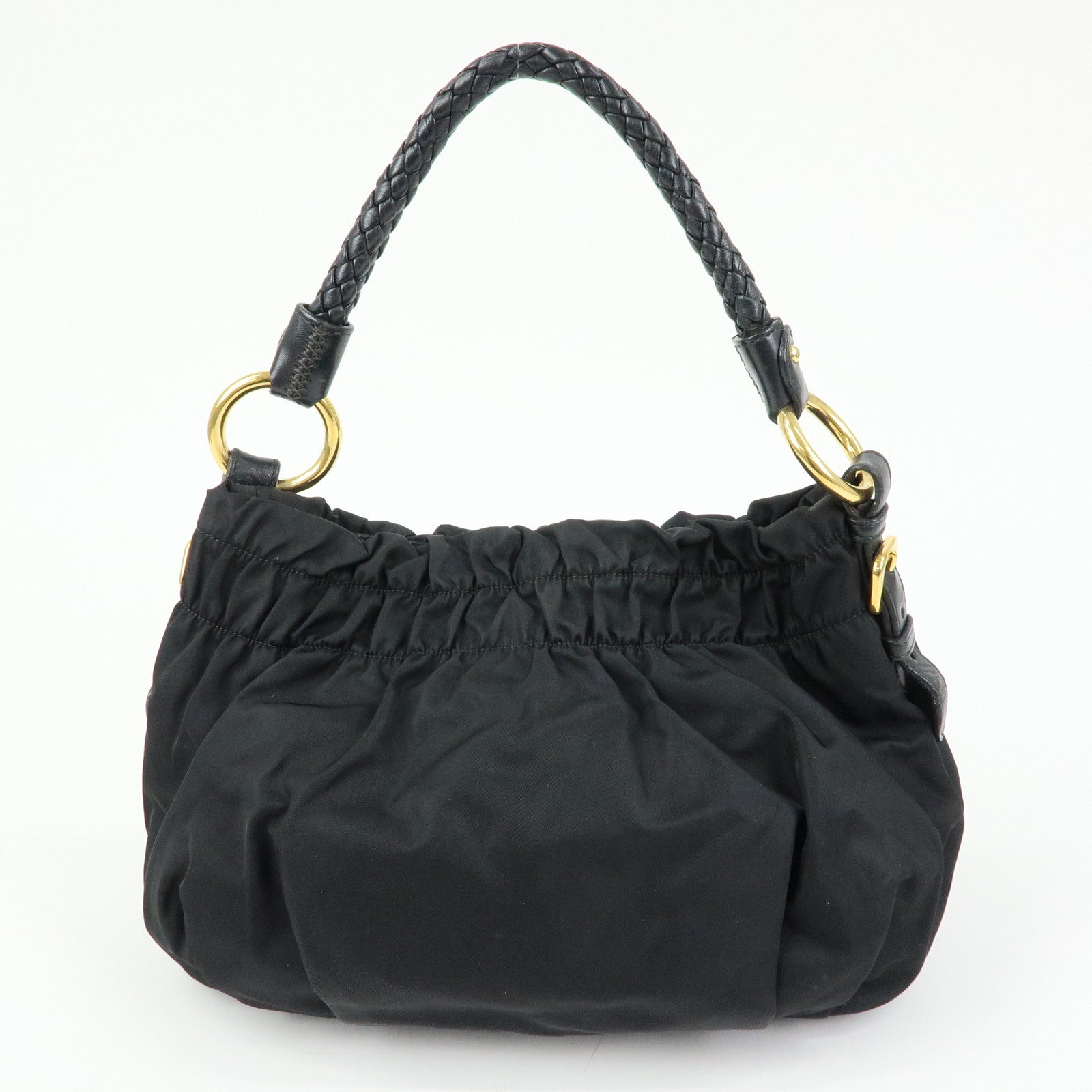 PRADA Ribbon Nylon Leather Shoulder Bag Hand Bag Black