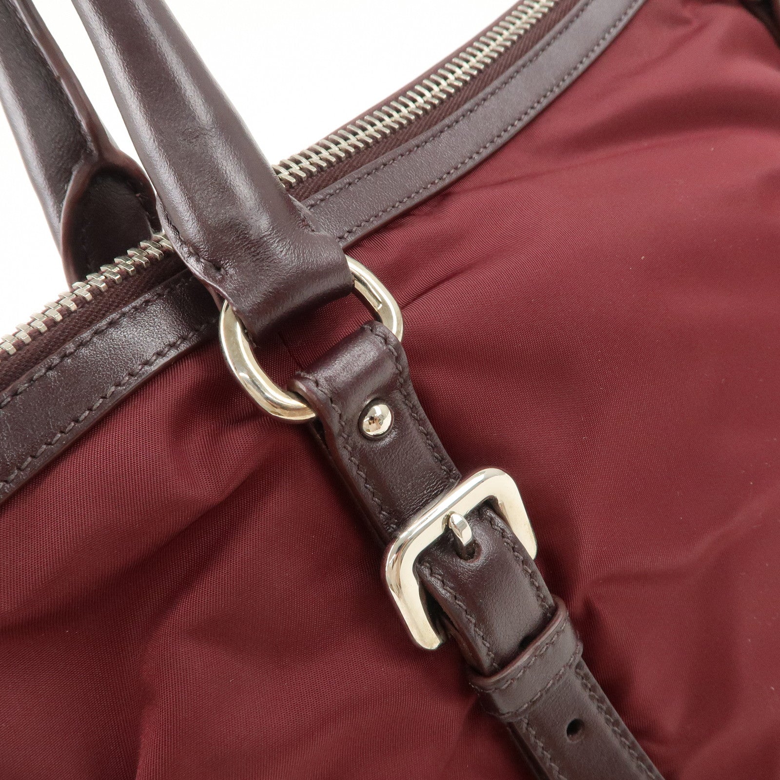 Prada Logo Tessuto Nylon Hand Bag Shoulder Bag Burgundy Red BR5116 Used