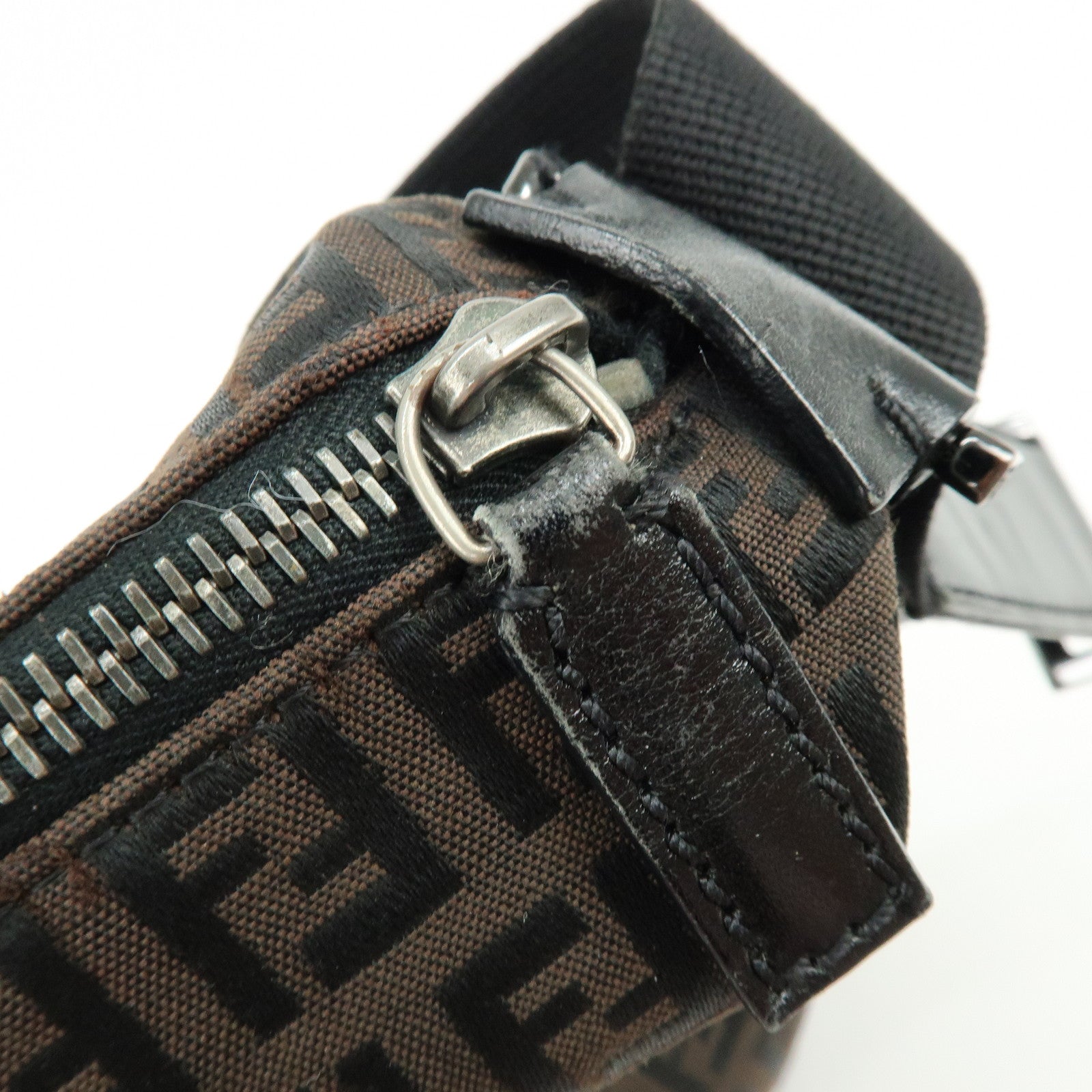 FENDI Zucca Canvas Leather Shoulder Bag Brown Black 7VA003