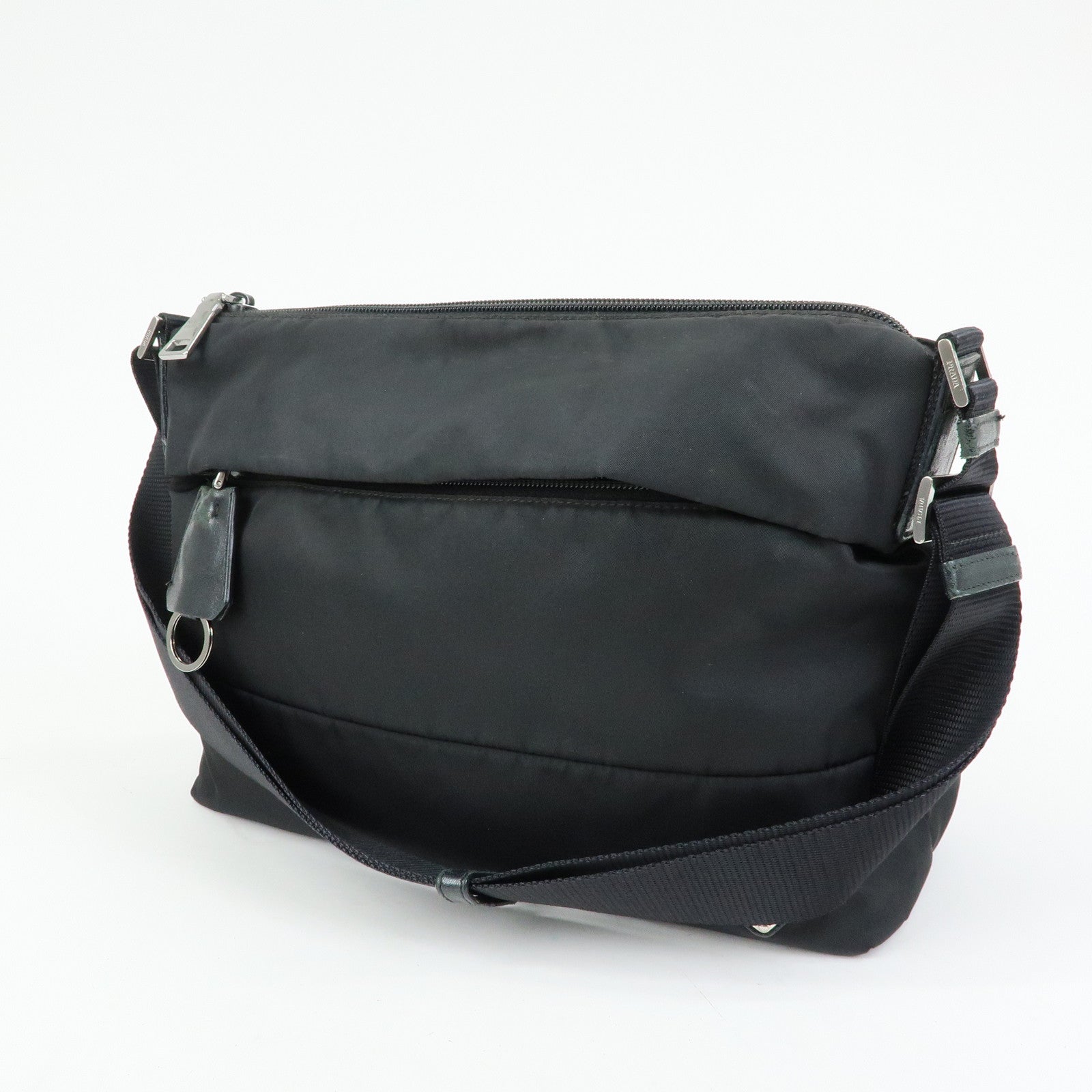 PRADA Triangle Logo Nylon Leather Shoulder Bag Crossbody Bag Black