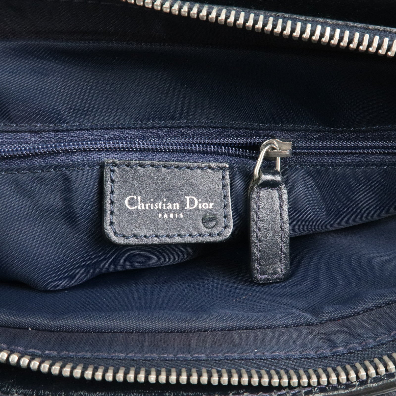 Christian Dior Trotter Leather Canvas Hand Bag Tote Bag Navy Used