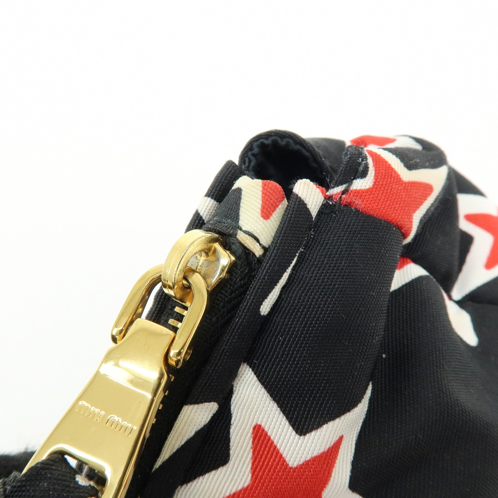MIU MIU Nylon Clutch Bag Pouch Black Red Star Motif 5NE455
