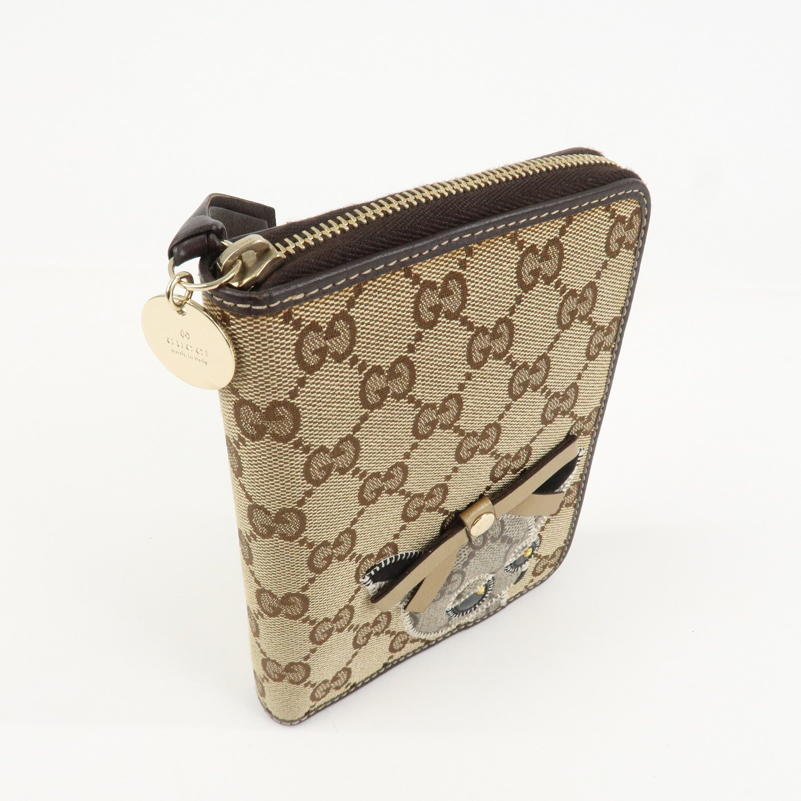 GUCCI GG Canvas Leather Planner Cover Brown Beige Gold HDW 233152 Used