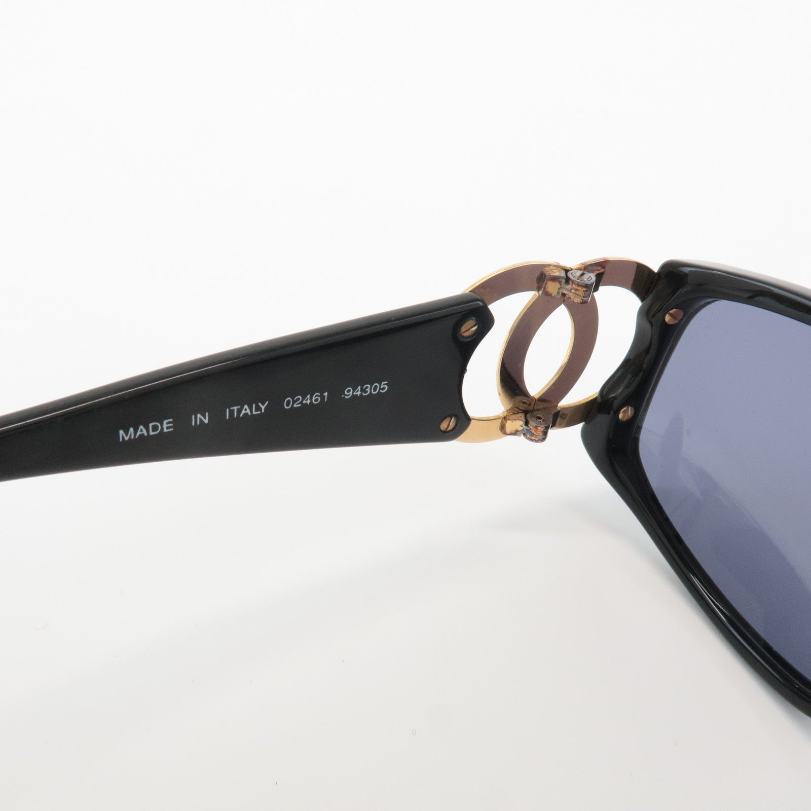 CHANEL COCO Mark Plastic Sunglasses Black Gold 02461 94305 Used
