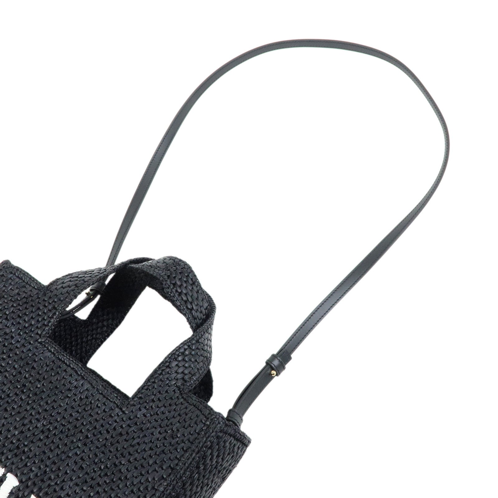 LOEWE Font Tote Mini Bag Raffia Leather 2Way Bag Hand Bag Black