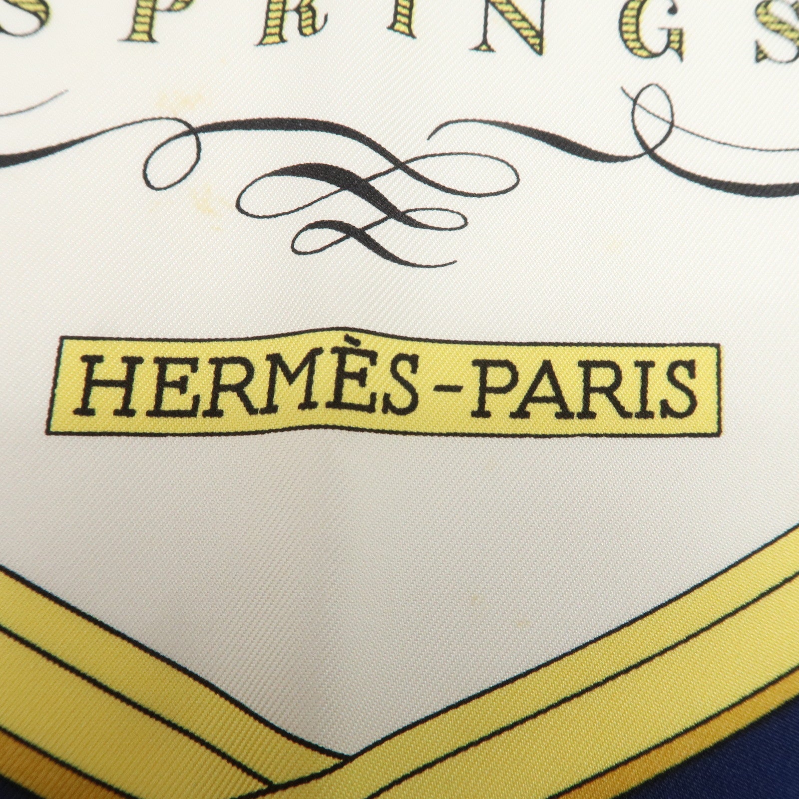 HERMES Carre 90 Silk 100% Scarf SPRINGS Navy