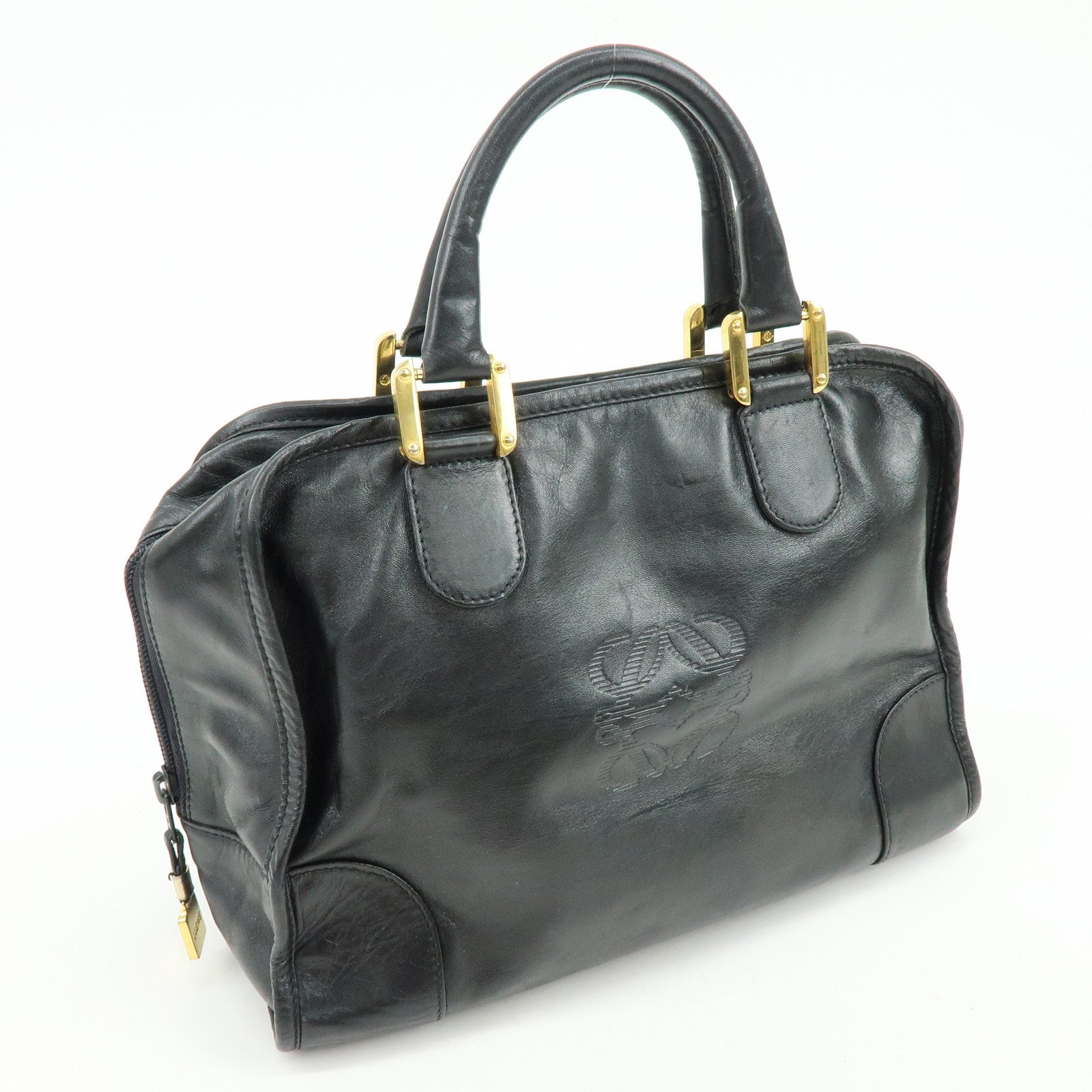 LOEWE Anagram Amazona36 Leather Hand Bag Boston Bag Black