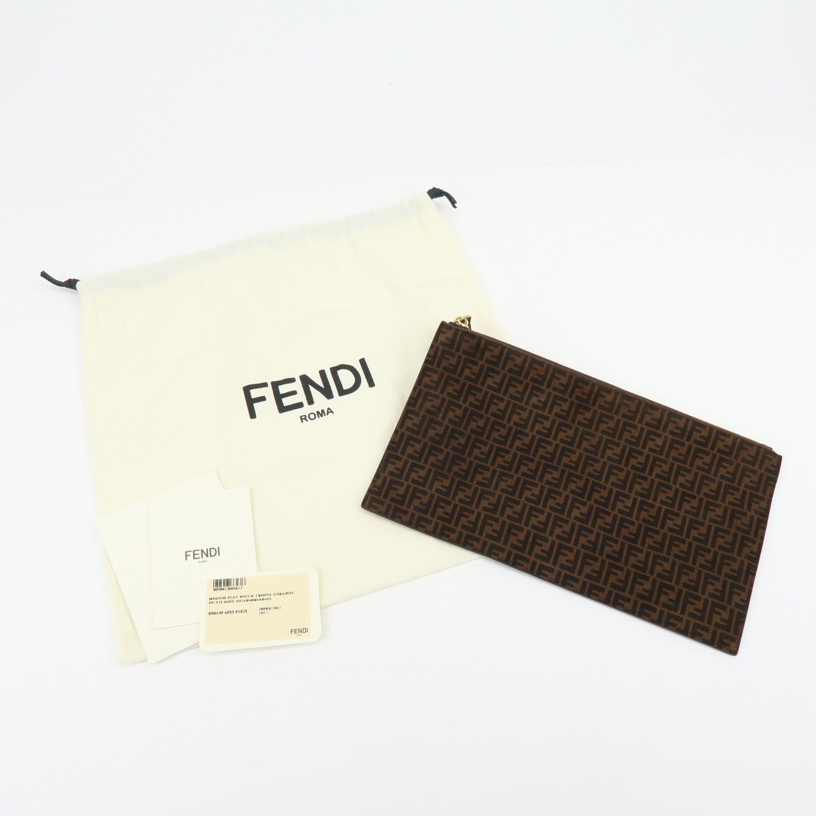 FENDI Zucchino Suede Leather Clutch Bag Flat Pouch Brown 8N0149