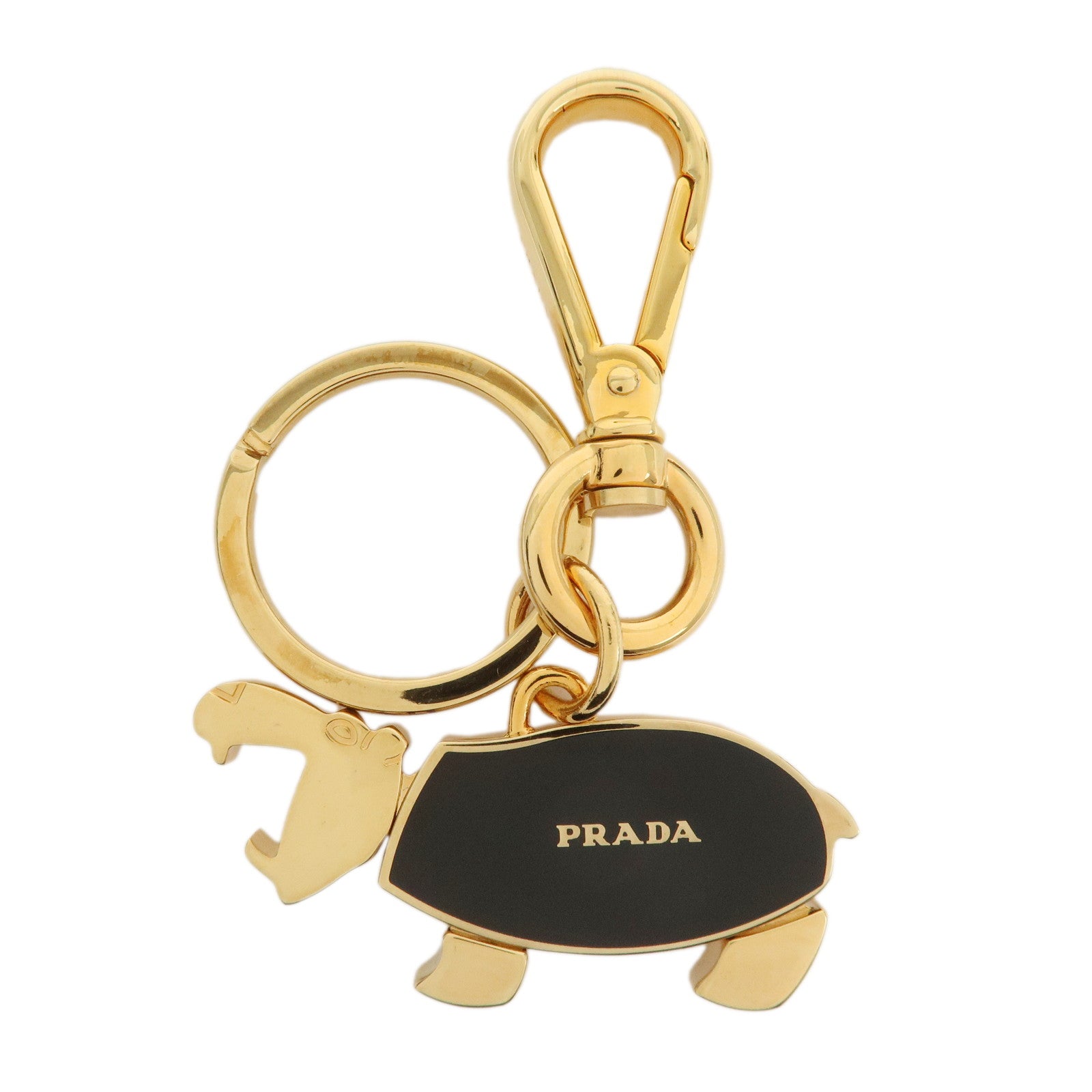 PRADA Hippopotamus Metal Bag Charm Key Charm Black Gold