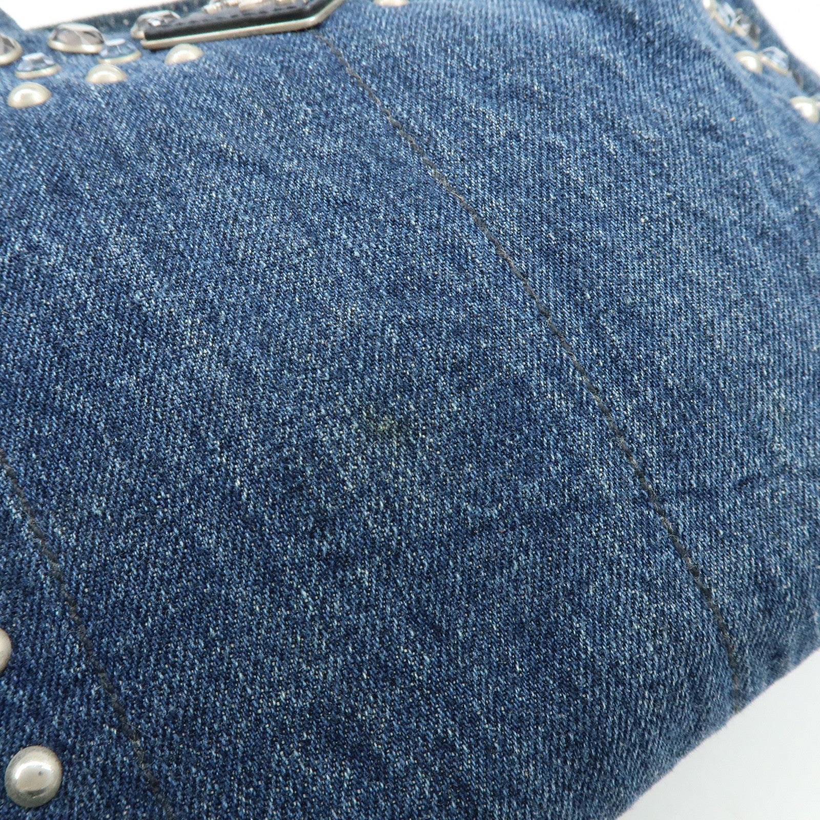 PRADA Canapa Mini Triangle Logo Denim 2Way Tote Shoulder Bag B2439O