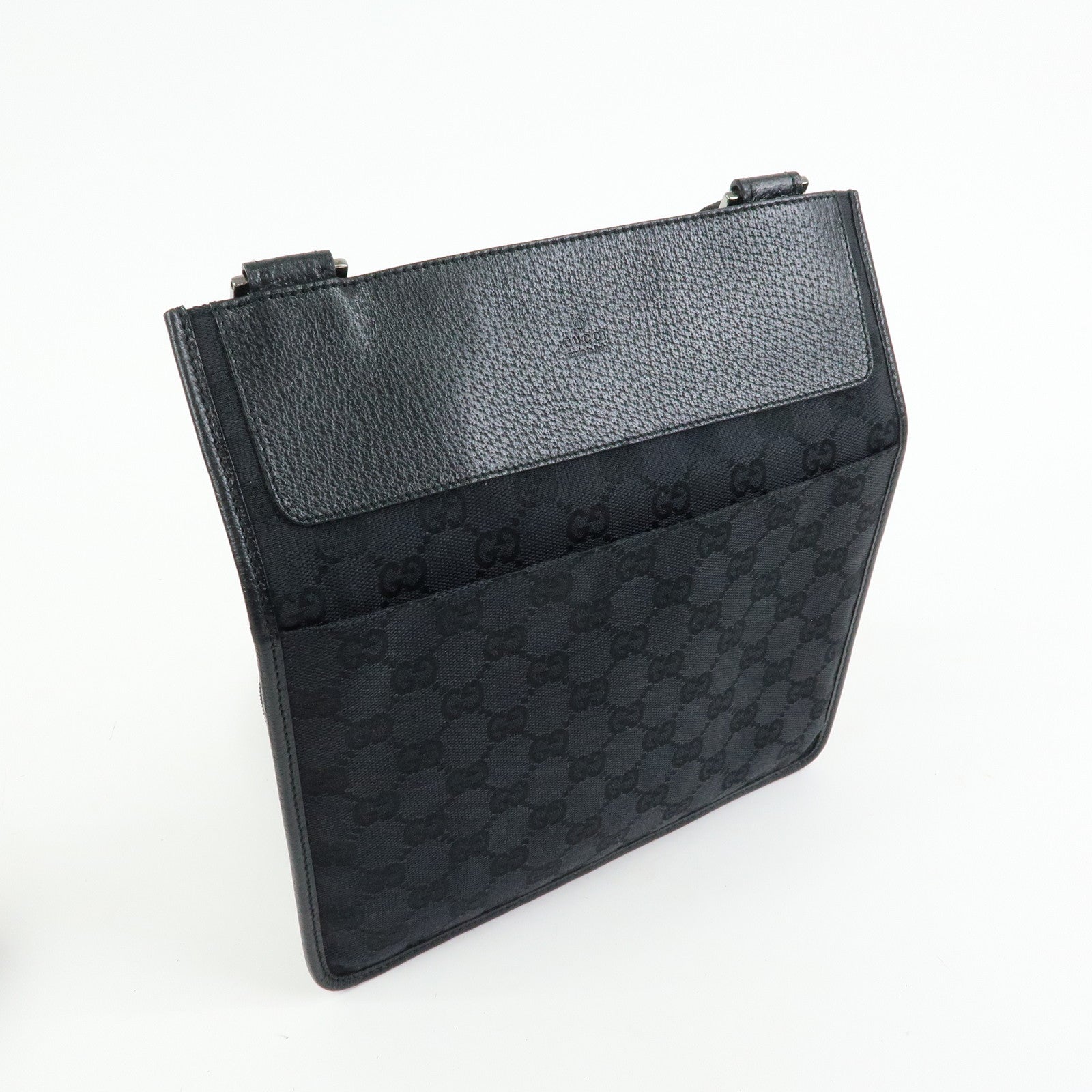 GUCCI GG Canvas Leather Shoulder Bag Crossbody Bag Black 27639