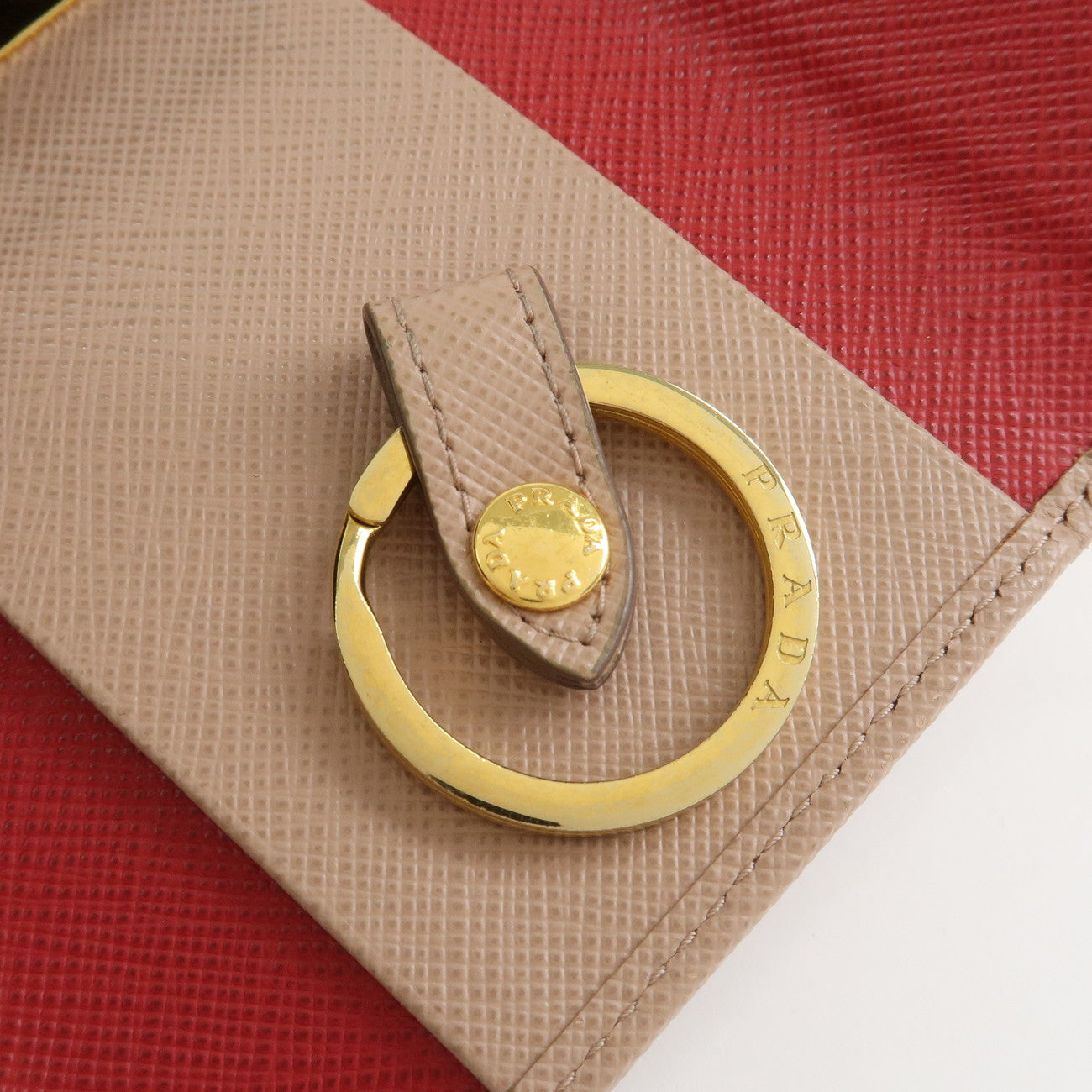 PRADA Saffiano Leather 4 Rings Key Case Key Holder PinkBeige 1PG004