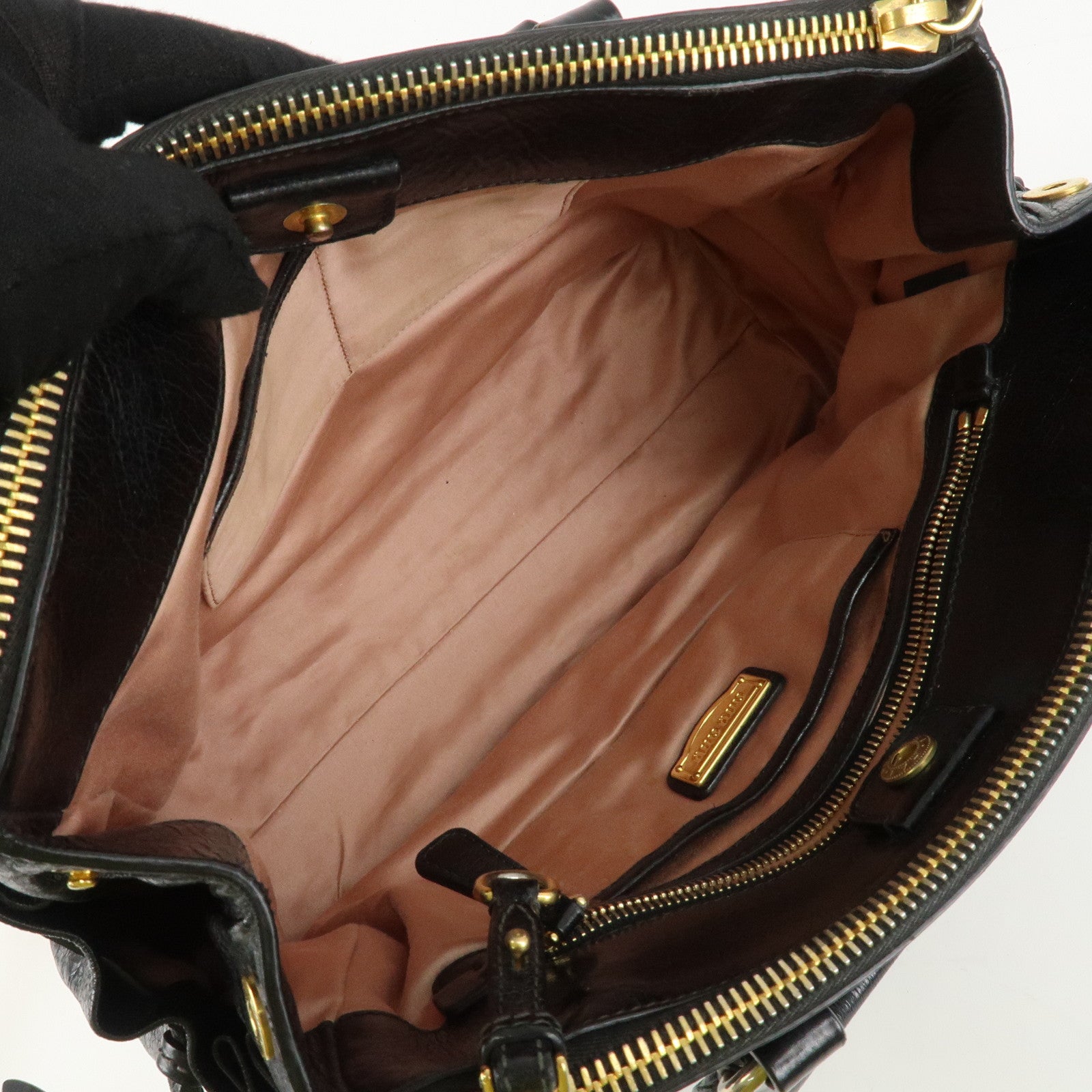 MIUMIU Logo Leather 2 Way Shoulder Bag Hand Bag Gold HDW Black Used