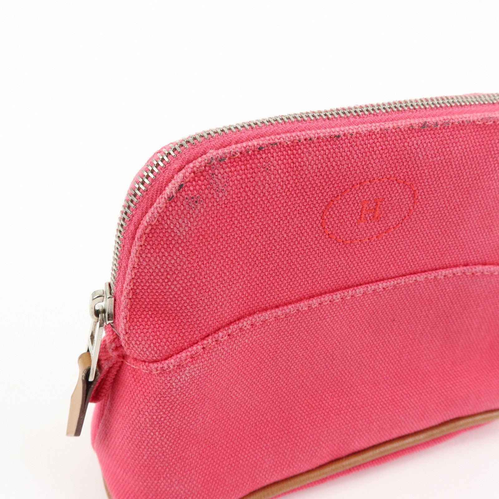 HERMES Set of 2 Bolide Mini 16 Canvas Leather Pouch Pink Grey