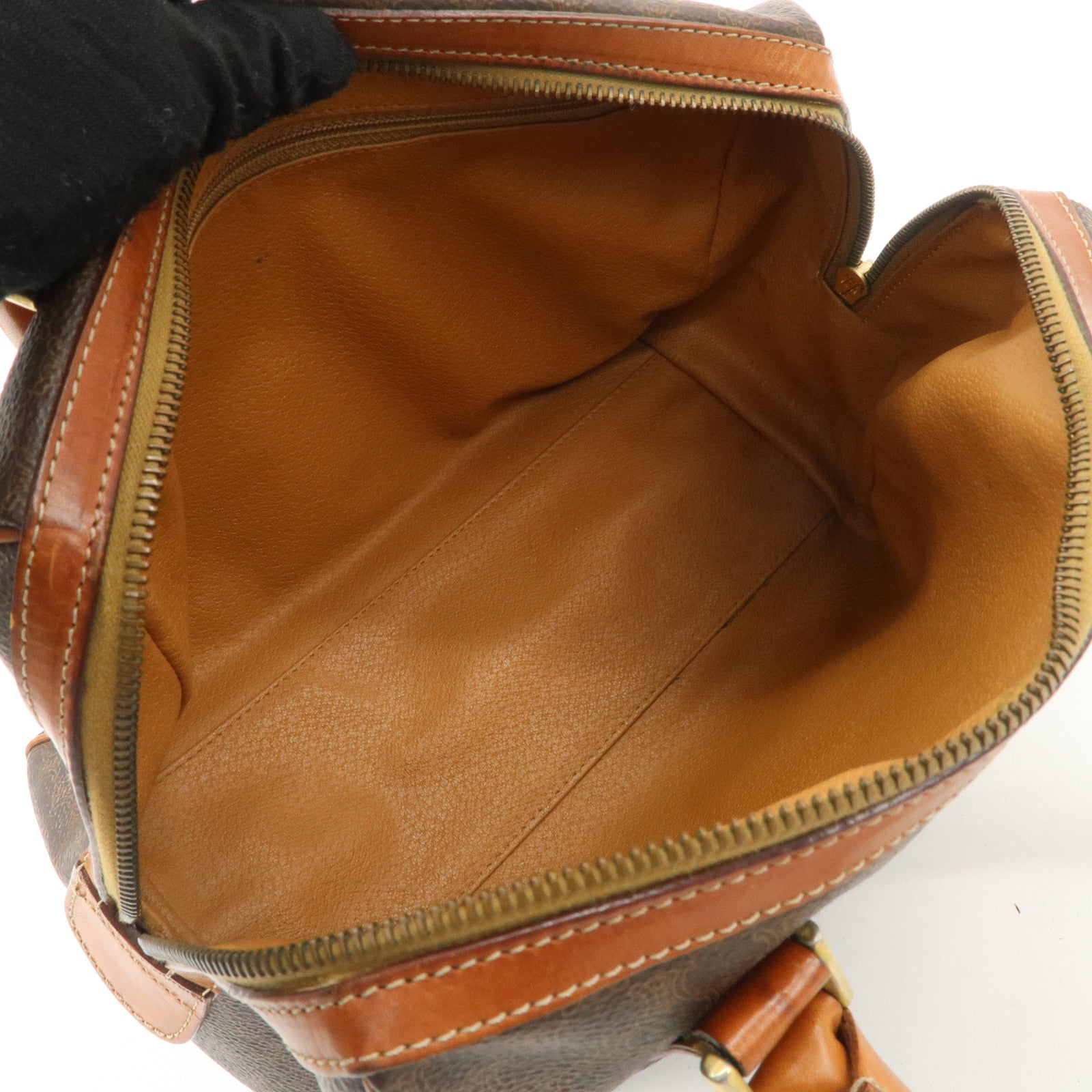 CELINE Macadam Leather PVC Boston Bag Hand Bag Brown Used