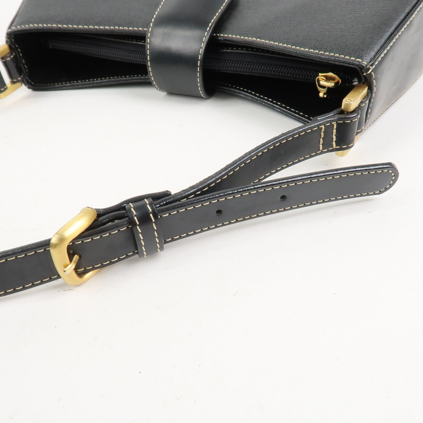 BURBERRY Leather Shoulder Bag Hand Bag Black Gold HDW