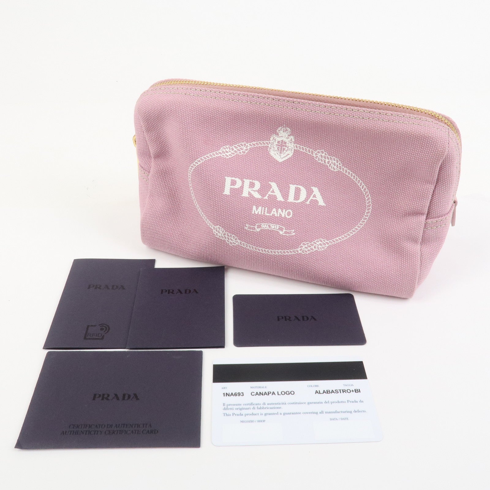 PRADA Logo Canapa Canvas Cosmetic Pouch Makeup Bag Pink 1NA693
