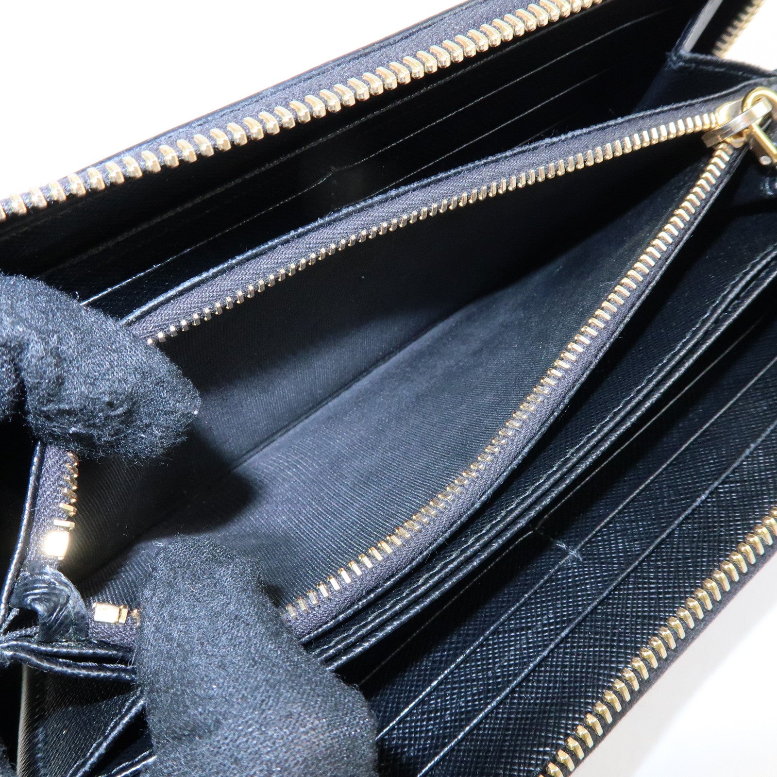 PRADA Saffiano Leather Round Zippy Long Wallet Black 1ML506
