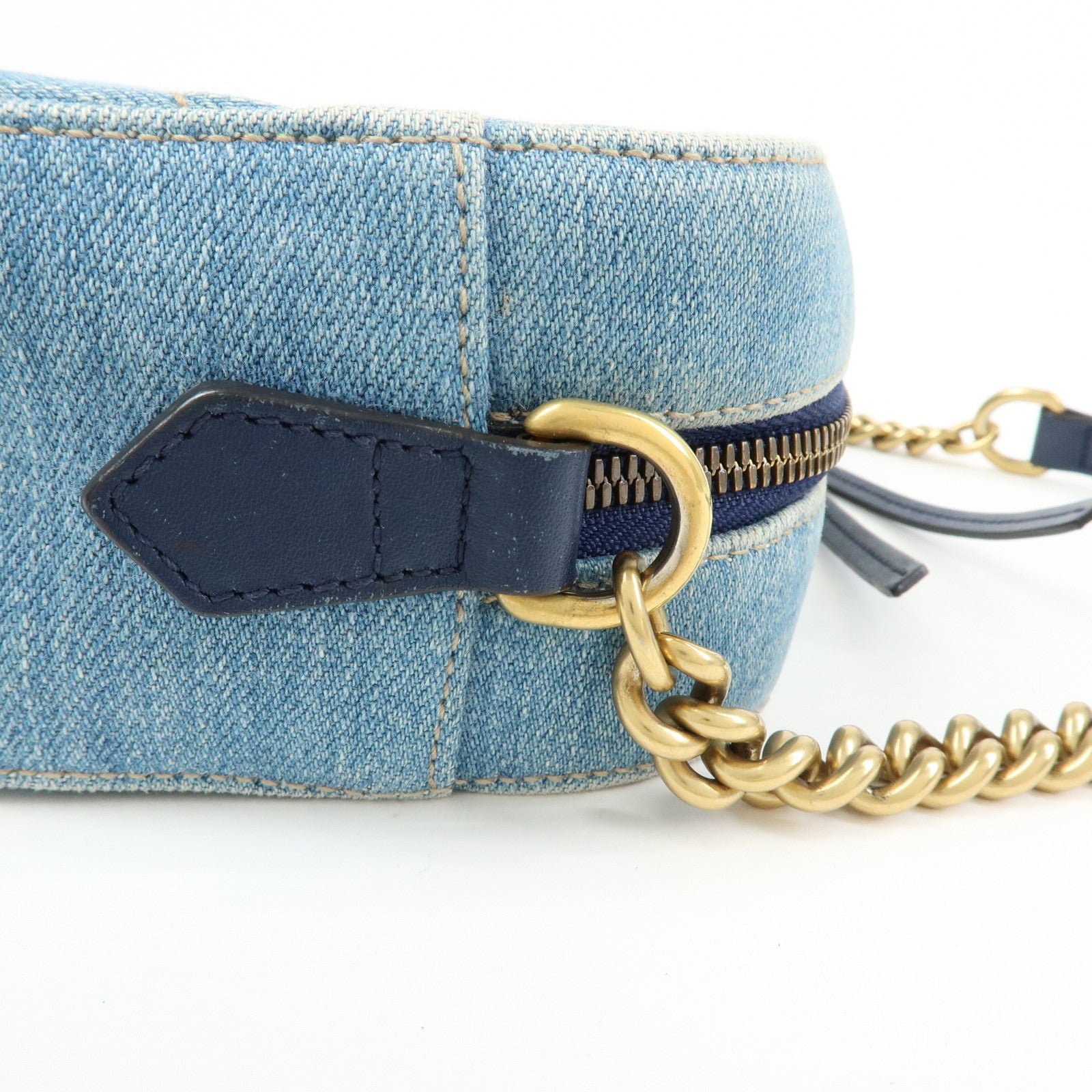 GUCCI GG Marmont Denim Leather Shoulder Bag Indigo Blue 447632