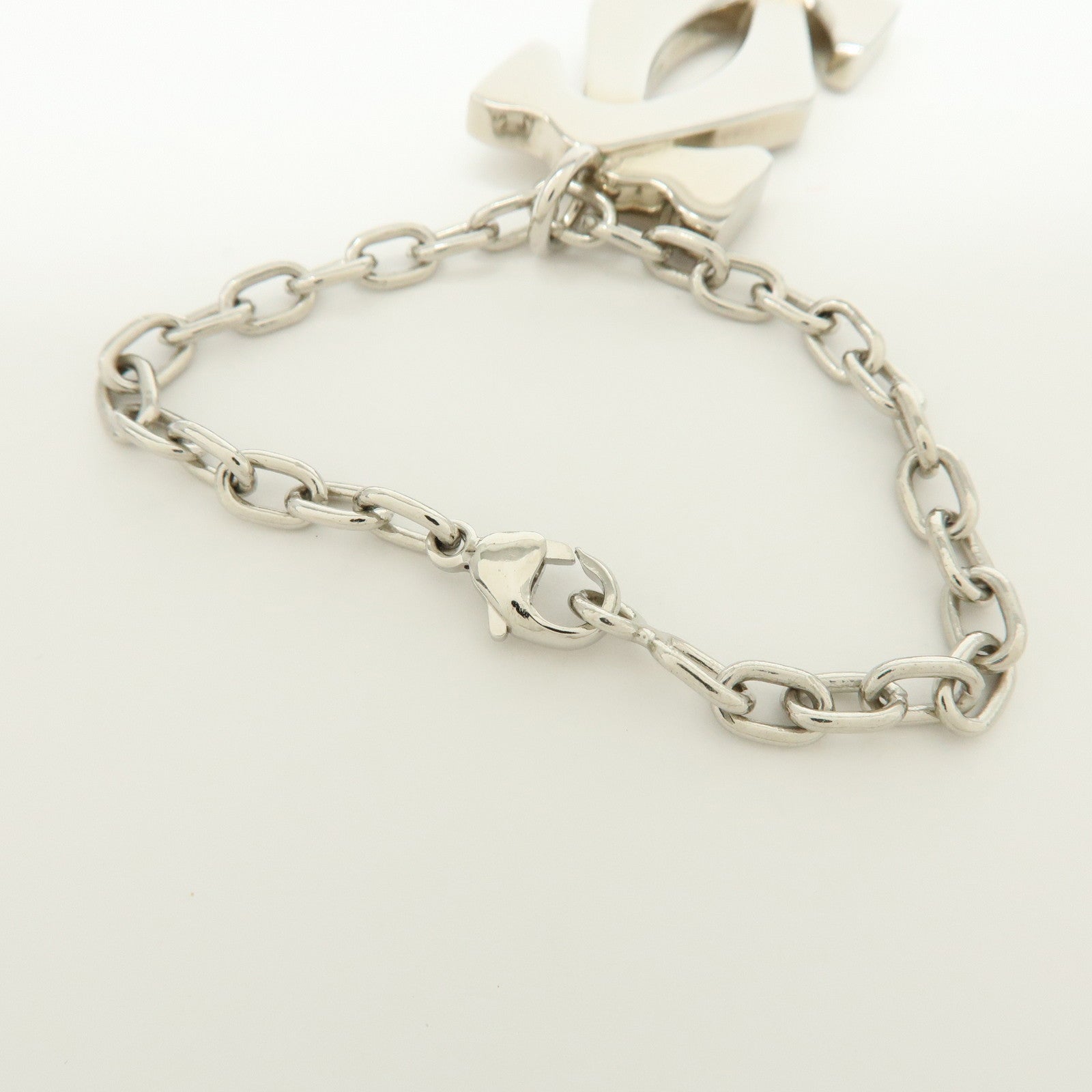 Cartier 2C Logo Metal Bag Charm Key Chain Silver