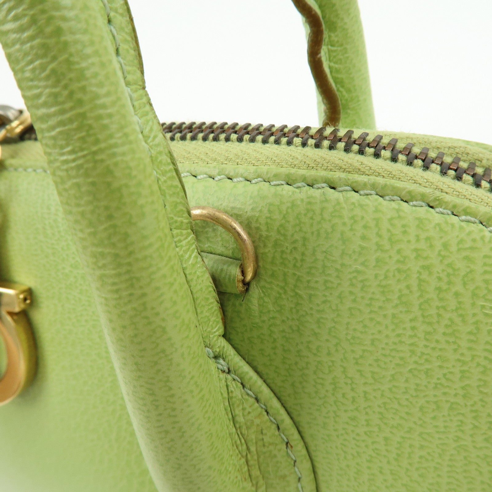 Ferragamo Gancini Leather 2Way Bag Hand Shoulder Bag Light Green