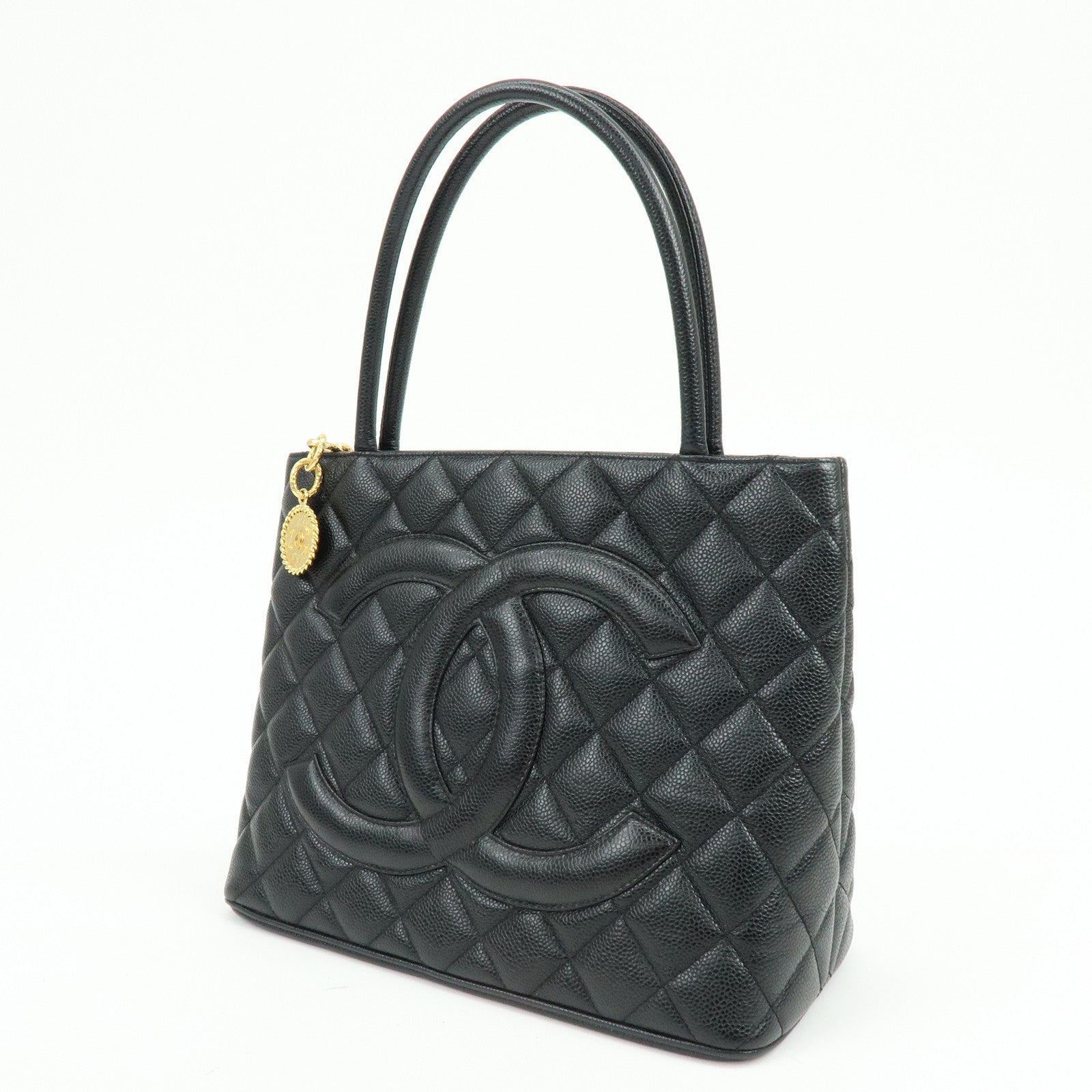 CHANEL Matelasse COCO Mark Medallion Caviar Skin Tote Bag A01804