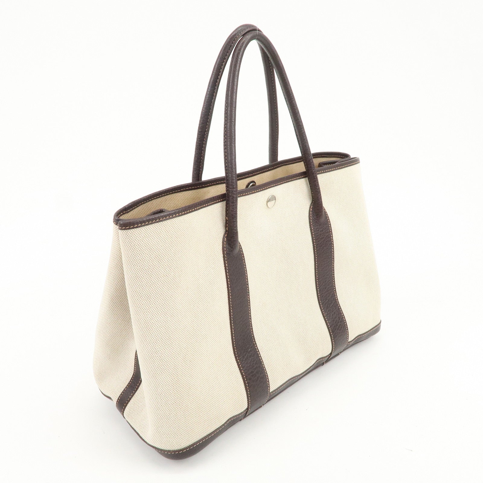 HERMES Garden Party Toile H Leather Tote Bag Hand Bag Natural