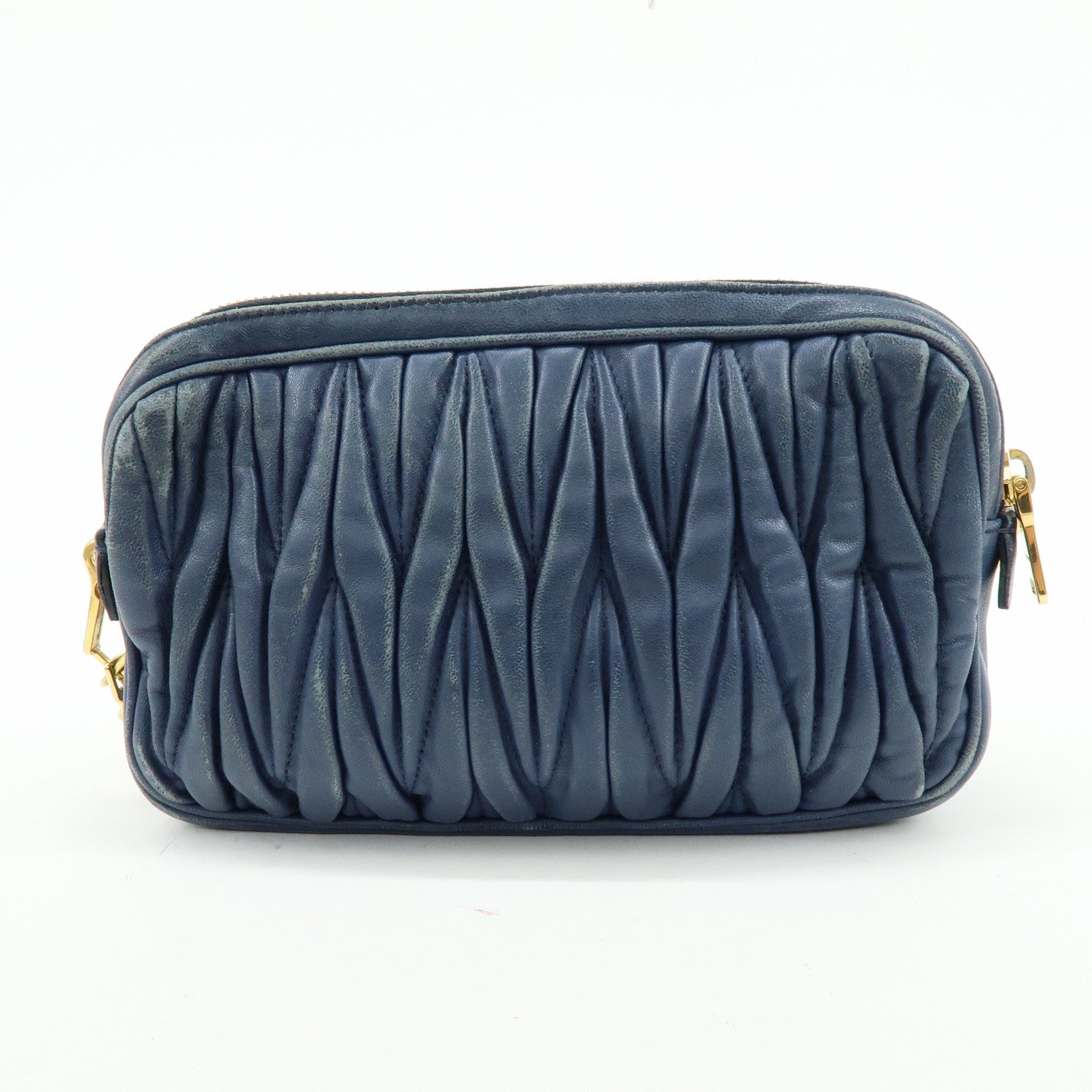 MIU MIU Matelasse Leather Gathered Shoulder Bag Crossbody Bag Navy