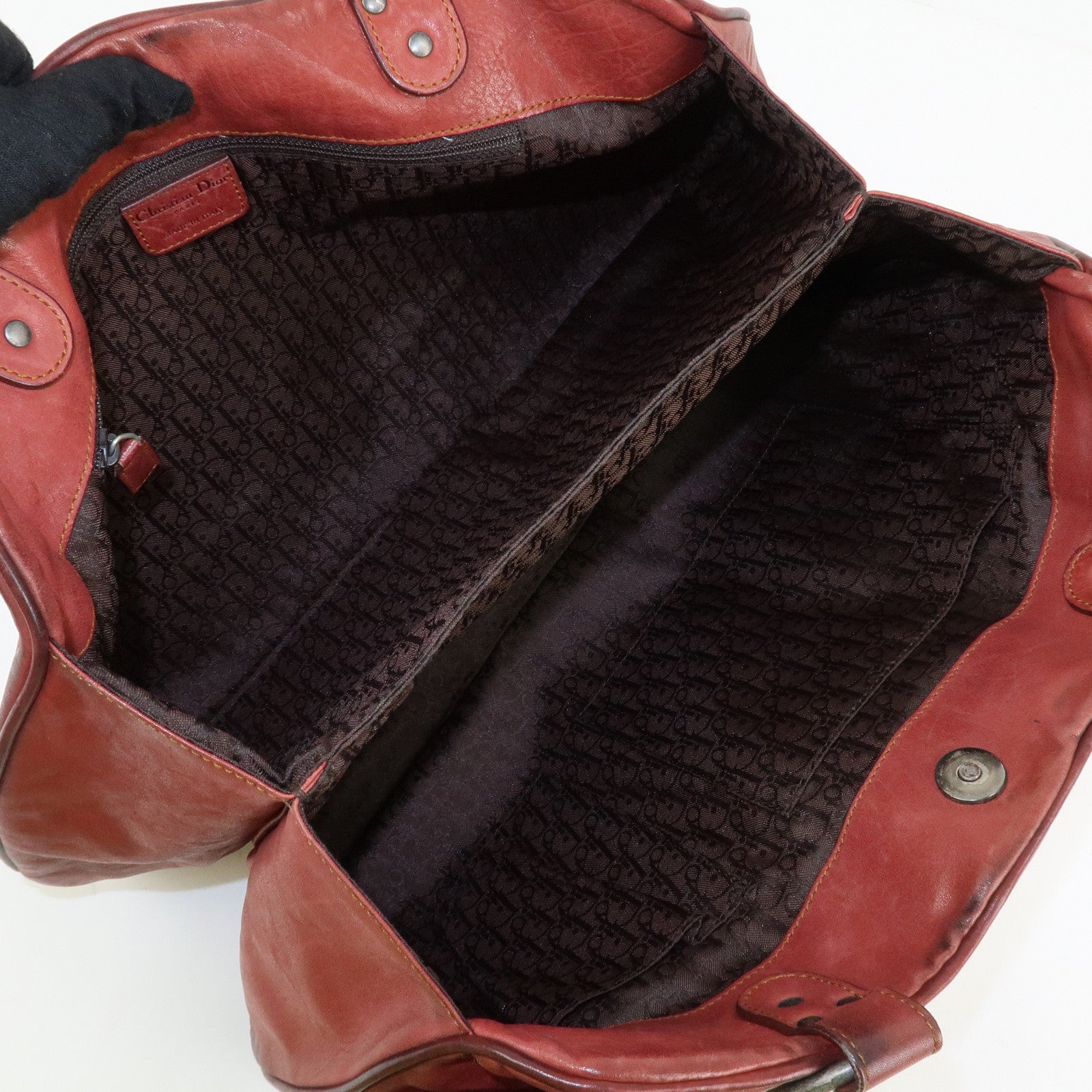 Christian Dior Gaucho Leather Saddle Bag Shoulder Bag Red Brown Used