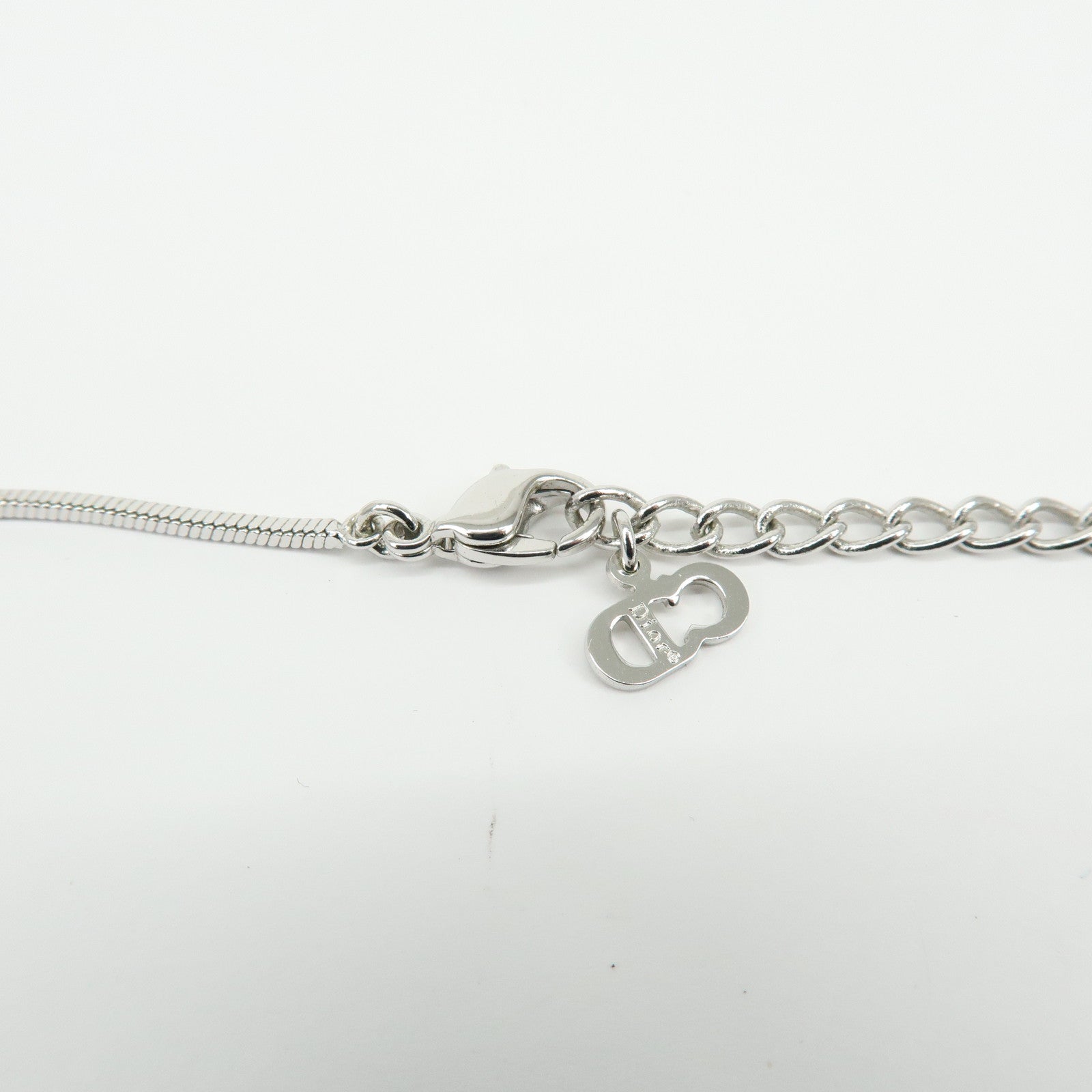 Christian Dior Logo Trotter Metal Necklace Pink Silver