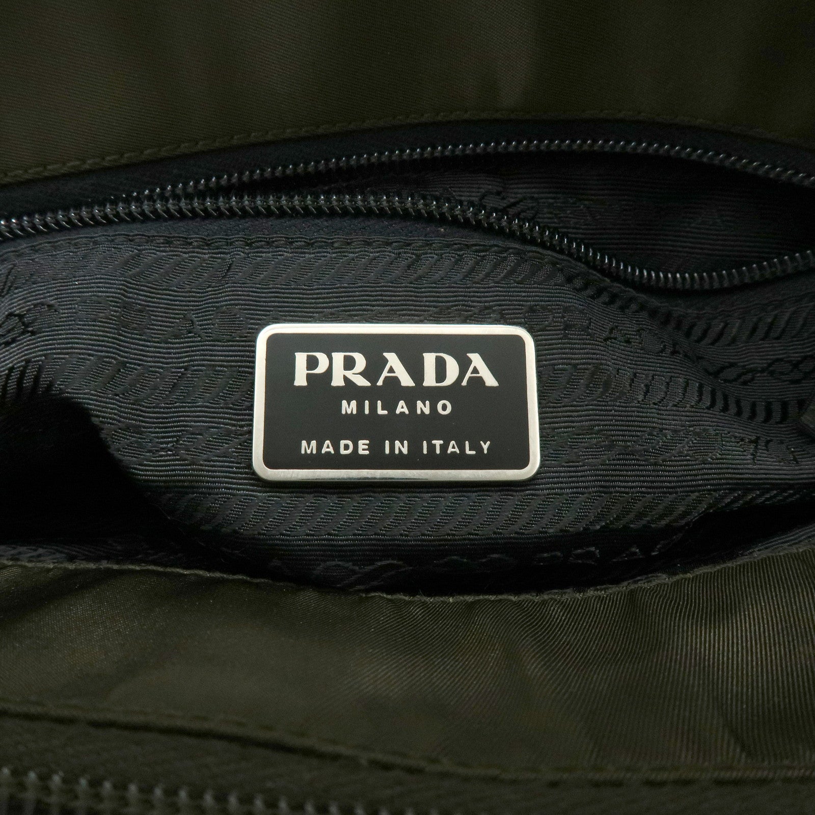 PRADA Triangle Logo Nylon Leather Tote Bag Hand Bag Khaki