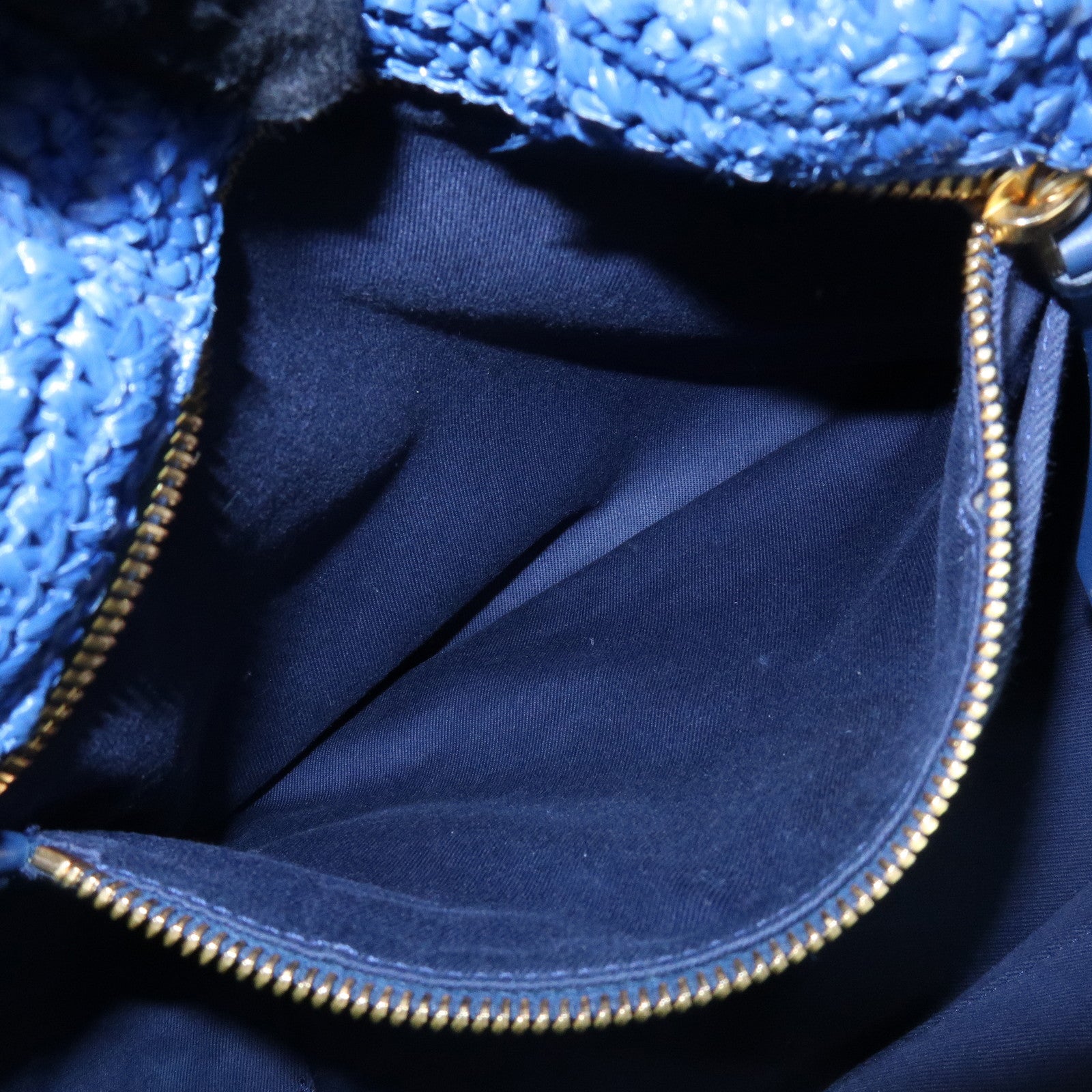 PRADA Triangle Logo Raffia 2Way Hand Bag Shoulder Bag Blue 1BG175