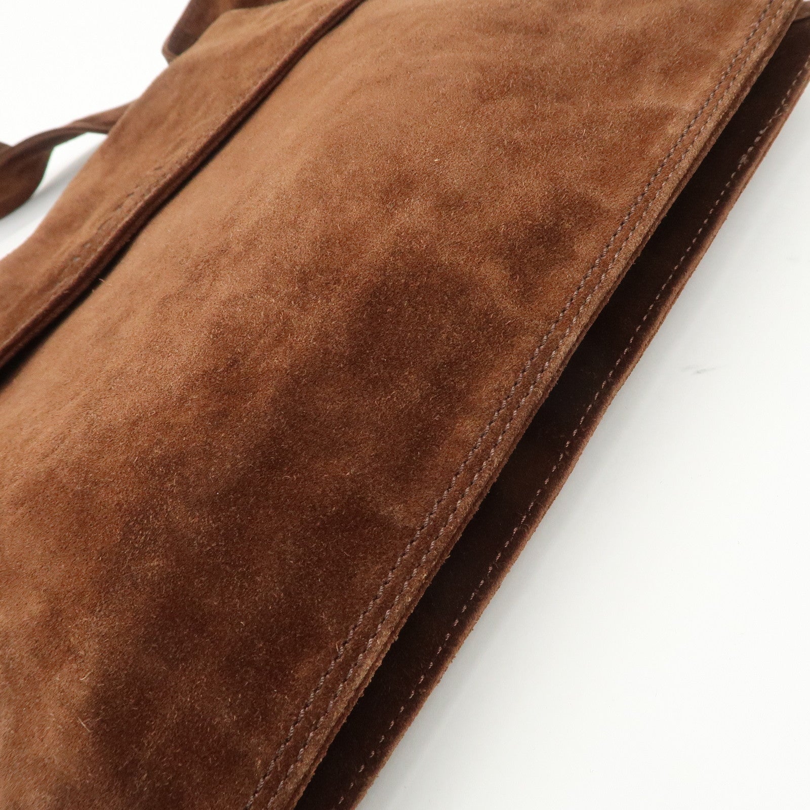 CHANEL Logo Suede Shoulder Bag Crossbody Bag Brown Used