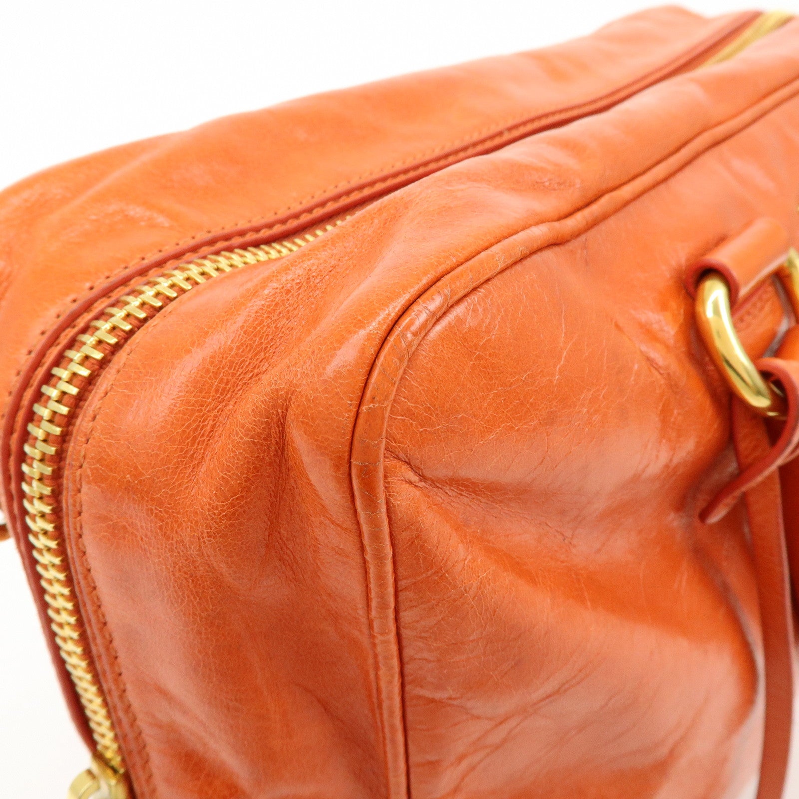 PRADA Logo Leather Boston Bag Hand Bag Shoulder Bag Orange BL0821