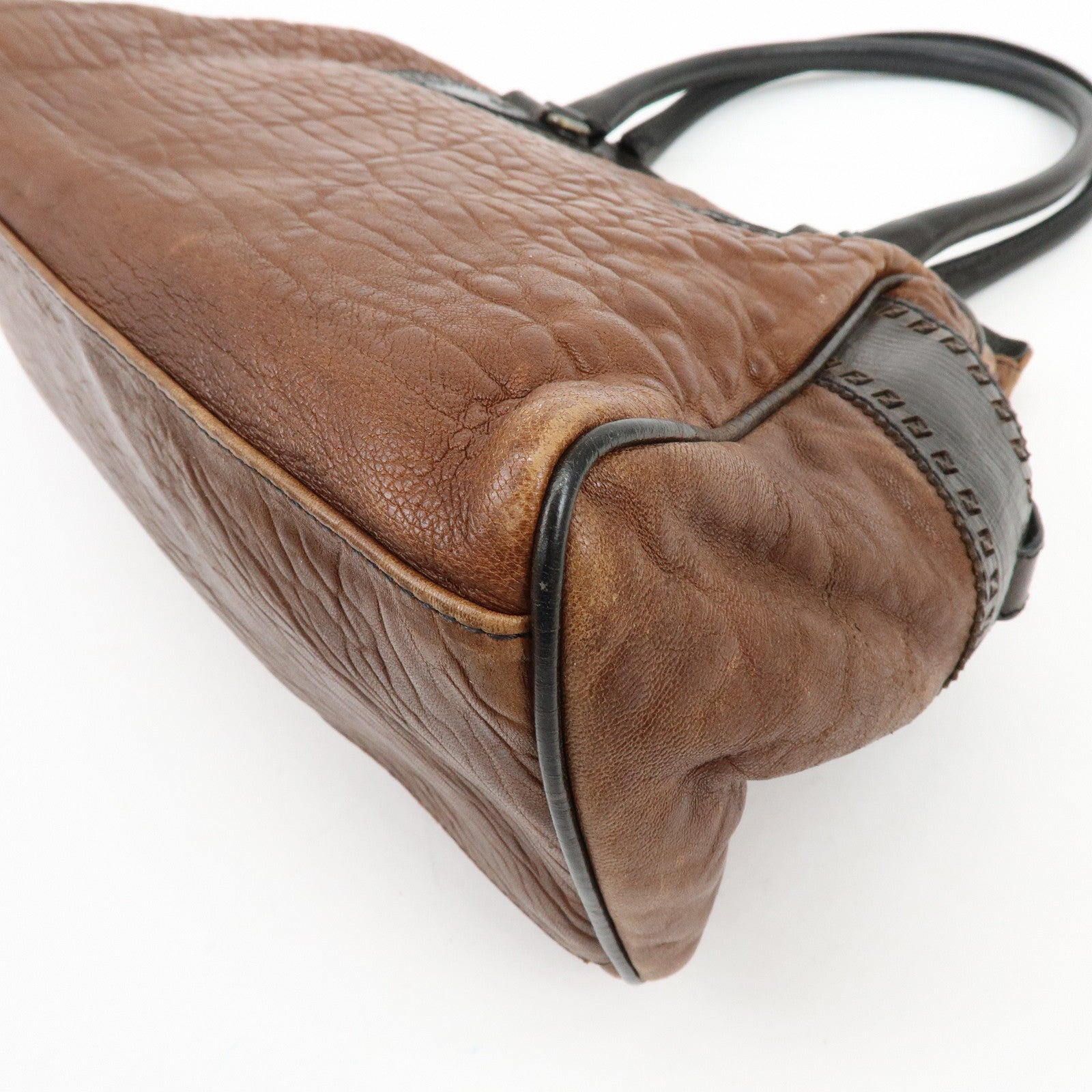 FENDI Ethnico Leather Tote Bag Shoulder Bag Hand Bag Brown 8BN162