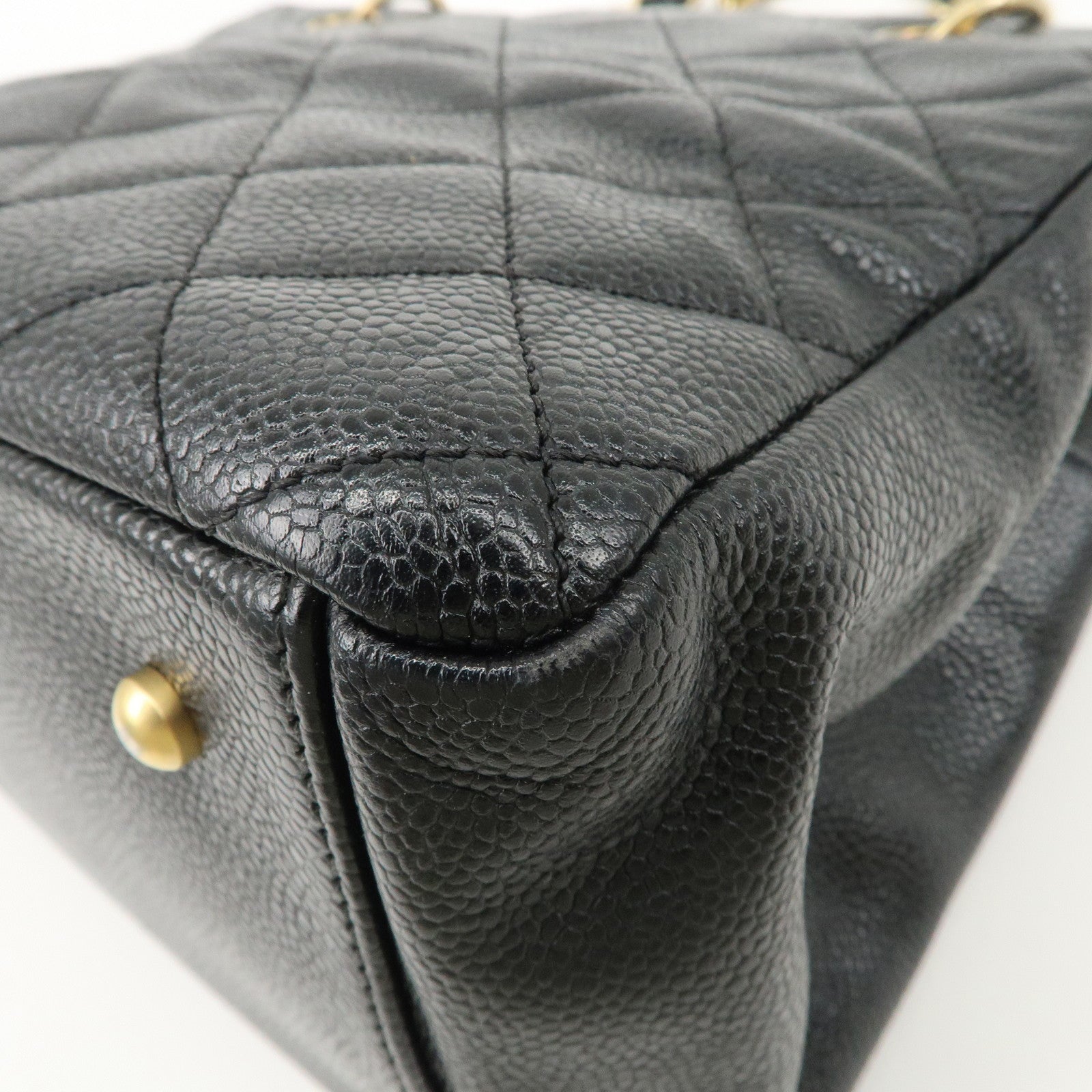 CHANEL COCO Mark Matelasse Caviarskin Chain Tote Bag Black Used