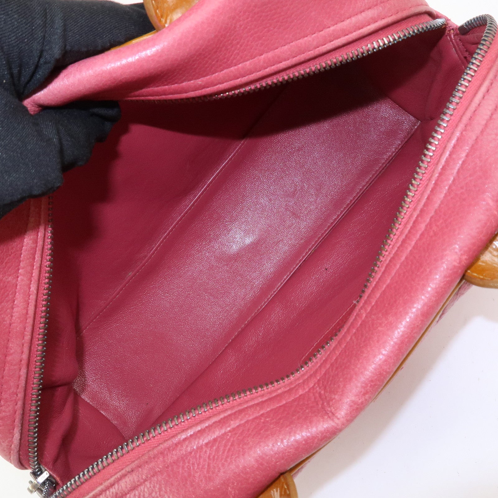 CHANEL Matelasse Leather Patent Leather Mini Boston Bag Pink Brown