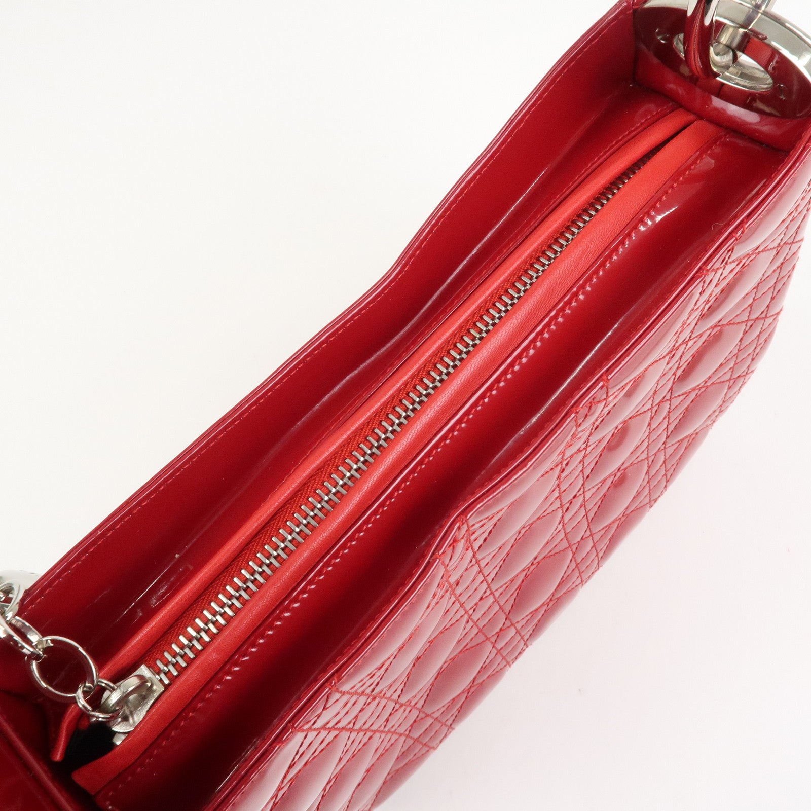 Christian Dior Cannage Patent Leather One Shoulder Bag Red
