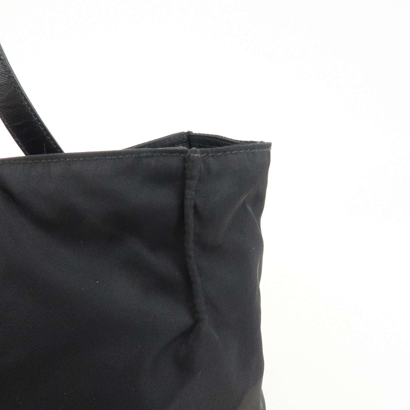 PRADA Triangle Logo Nylon Saffiano Leather Tote Shoulder Bag Black