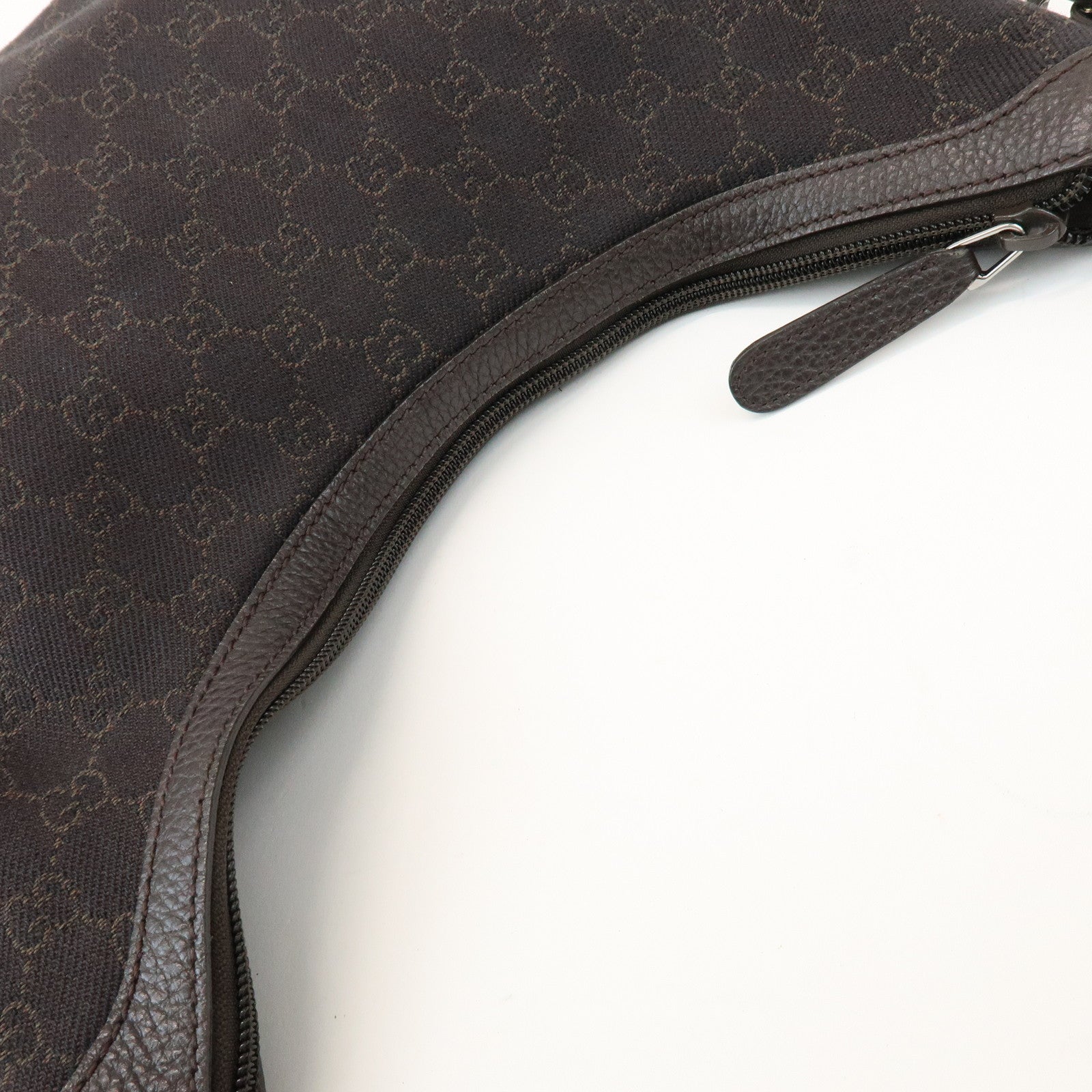 GUCCI Interlocking G Leather GG Denim Shoulder Bag Brown 339553