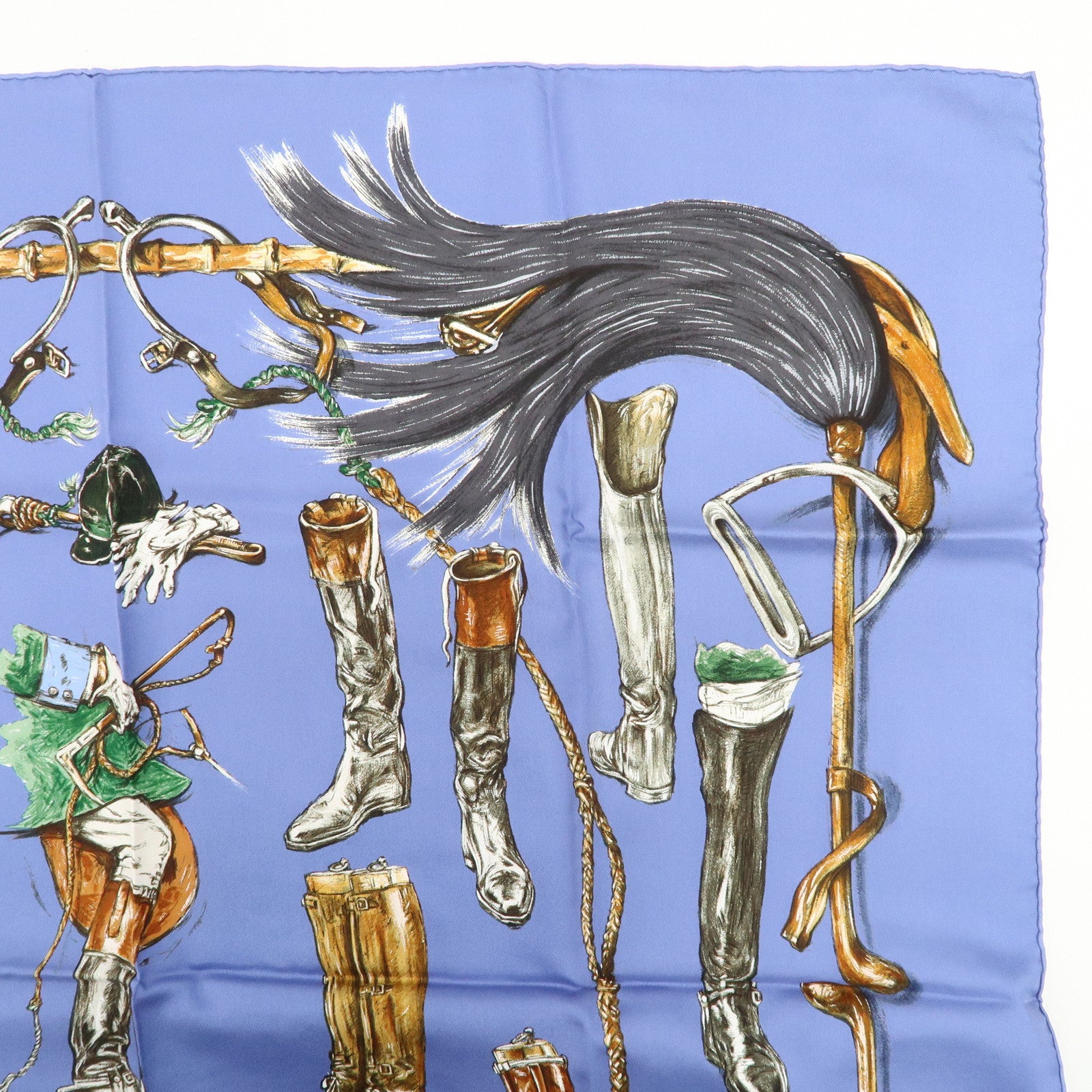 HERMES Carre 90 Silk 100% Scarf A Propos de Bottes Blue