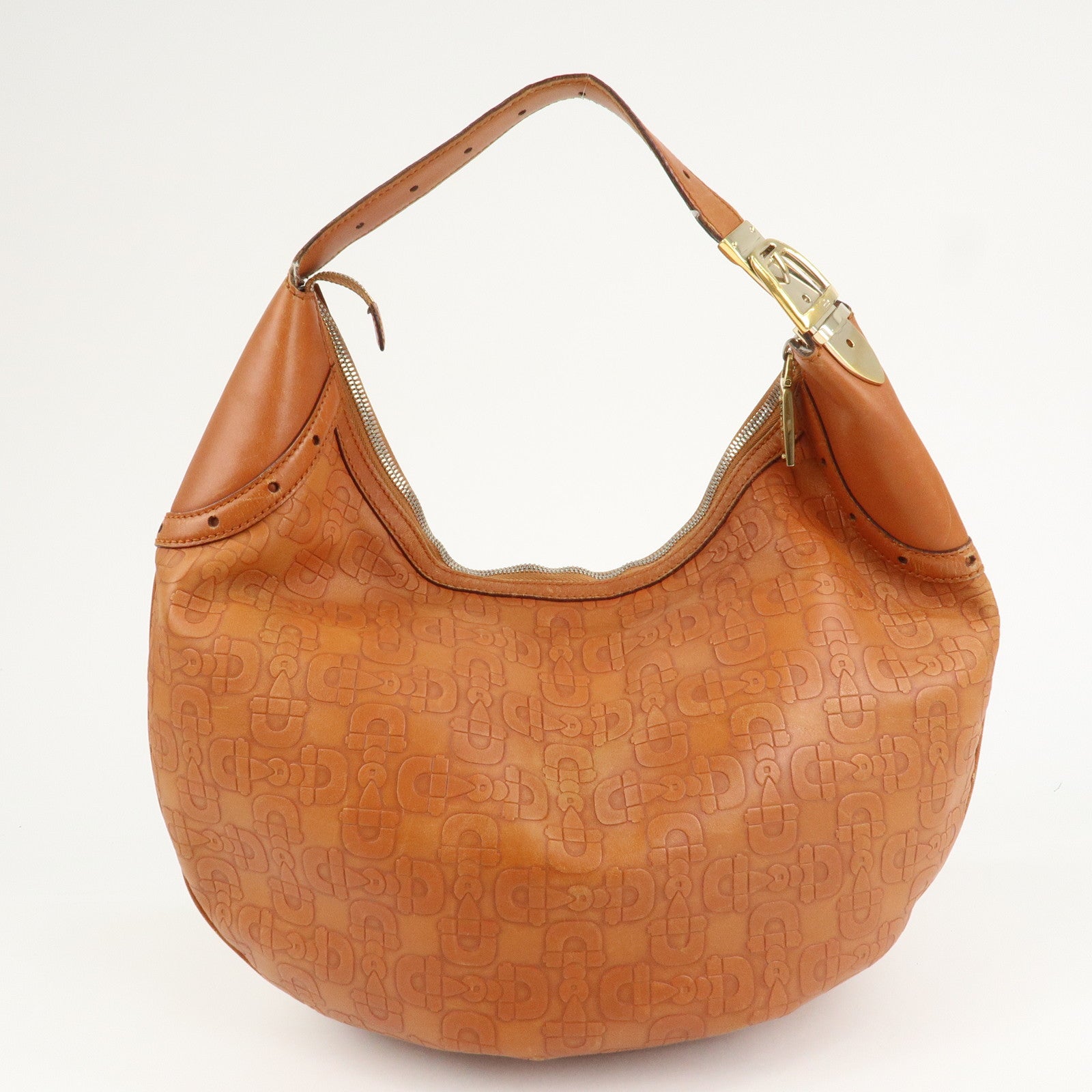 GUCCI Horsebit Leather Shoulder Bag Hand Bag Brown Gold HDW 145764 Used