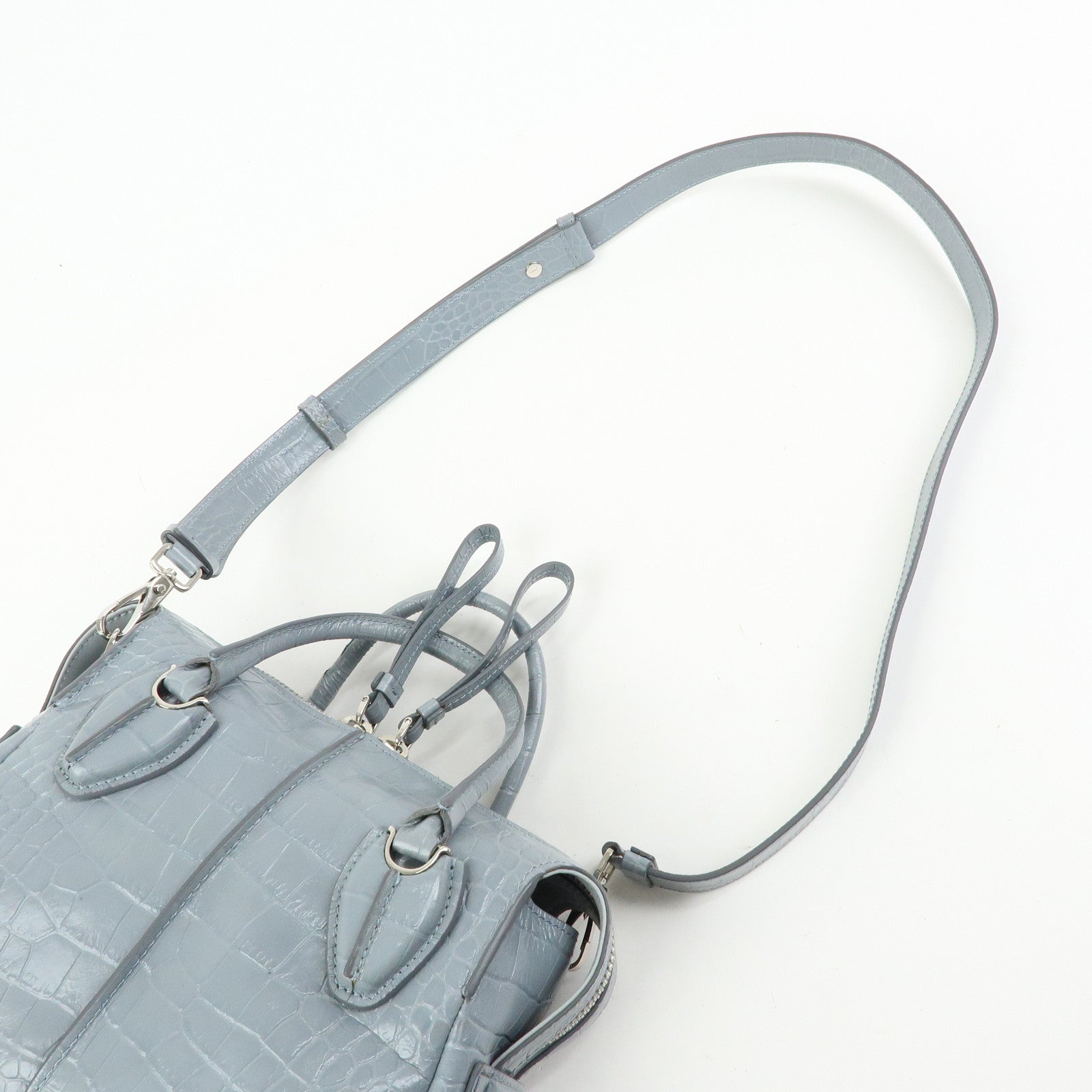TOD'S D Styling Embossed Leather 2Way Hand Shoulder Bag Light Gray
