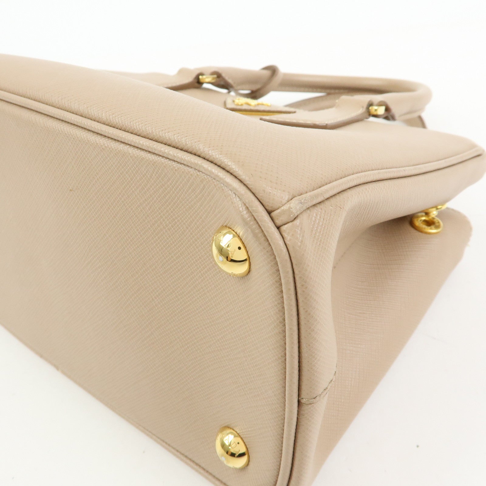 PRADA Triangle Logo Galleria Saffiano Leather 2Way Bag Beige 1BA896