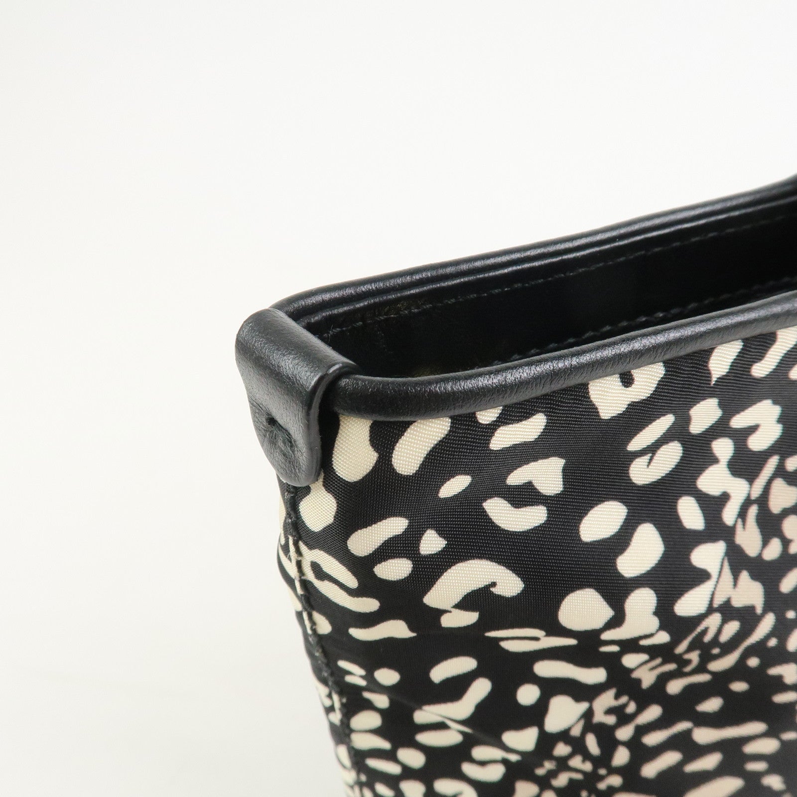 Ferragamo Gancini Nylon Leather Tote Bag Hand Bag Leopard Black