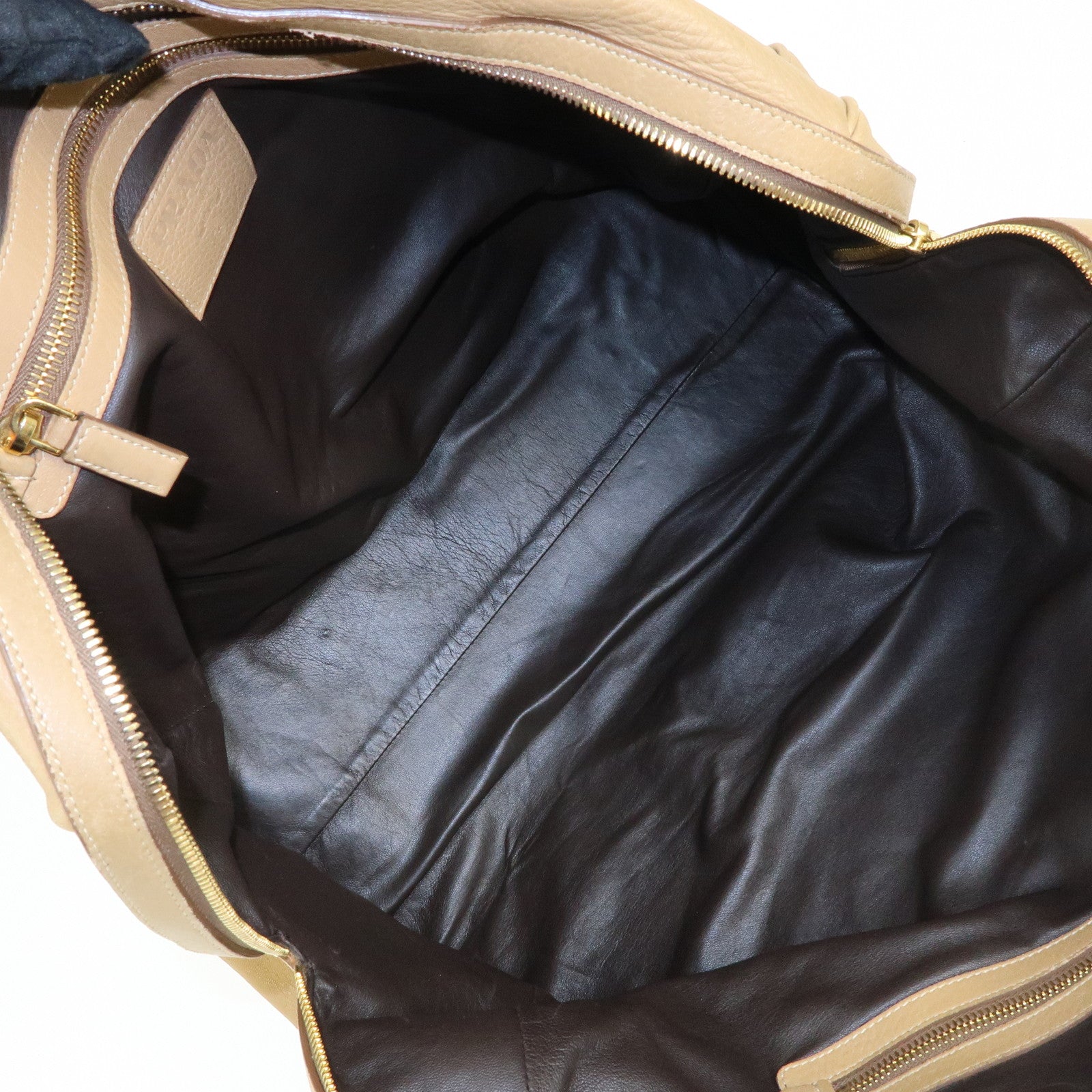 PRADA Logo Leather Boston Bag Hand Bag Travel Bag Brown